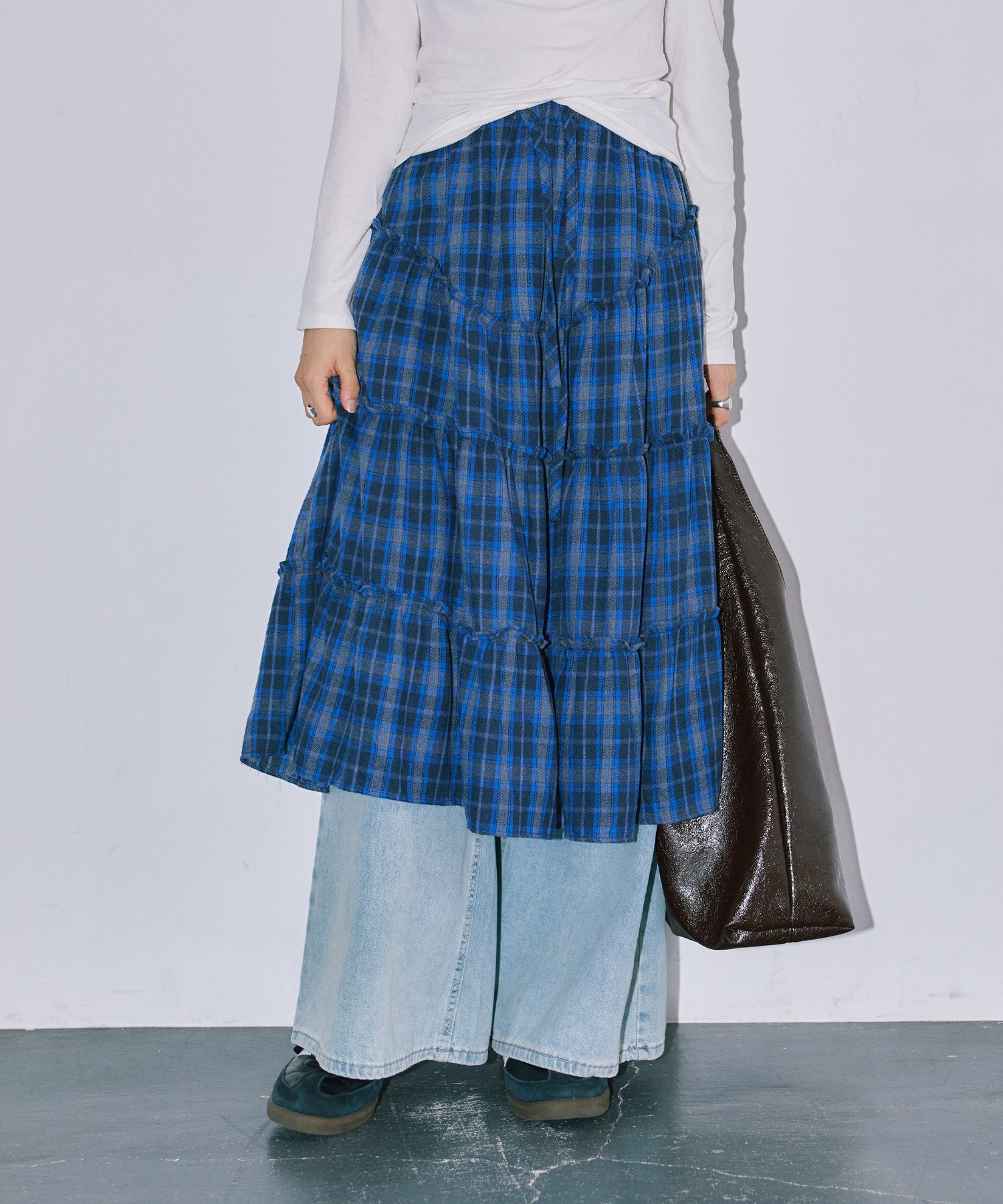 チェックレイヤードスカート