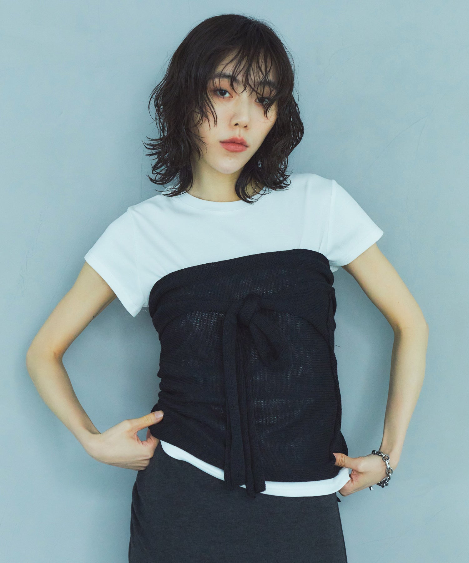 レイヤードニットラップスカート/巻きスカート