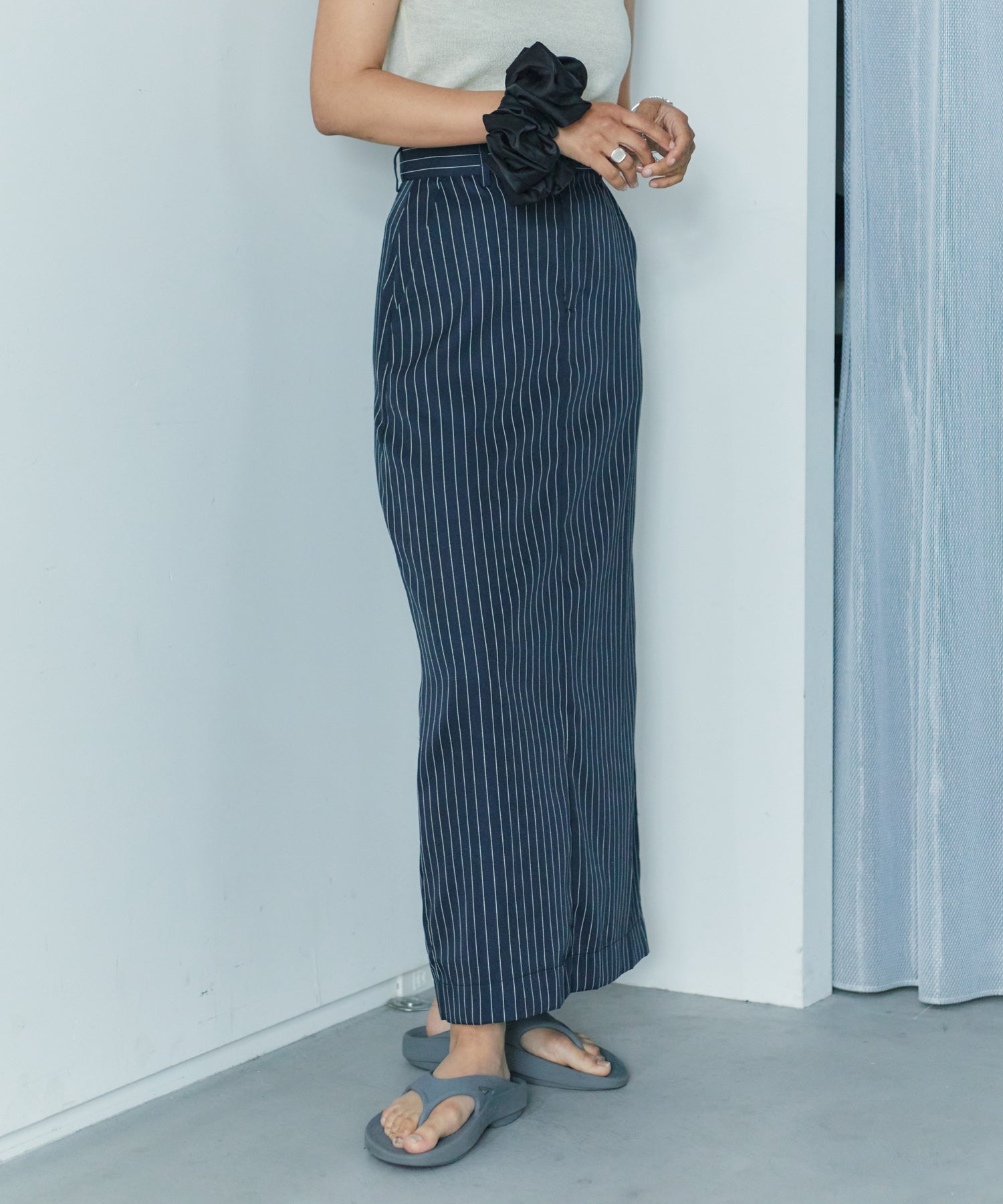 Iラインストライプロングスカート