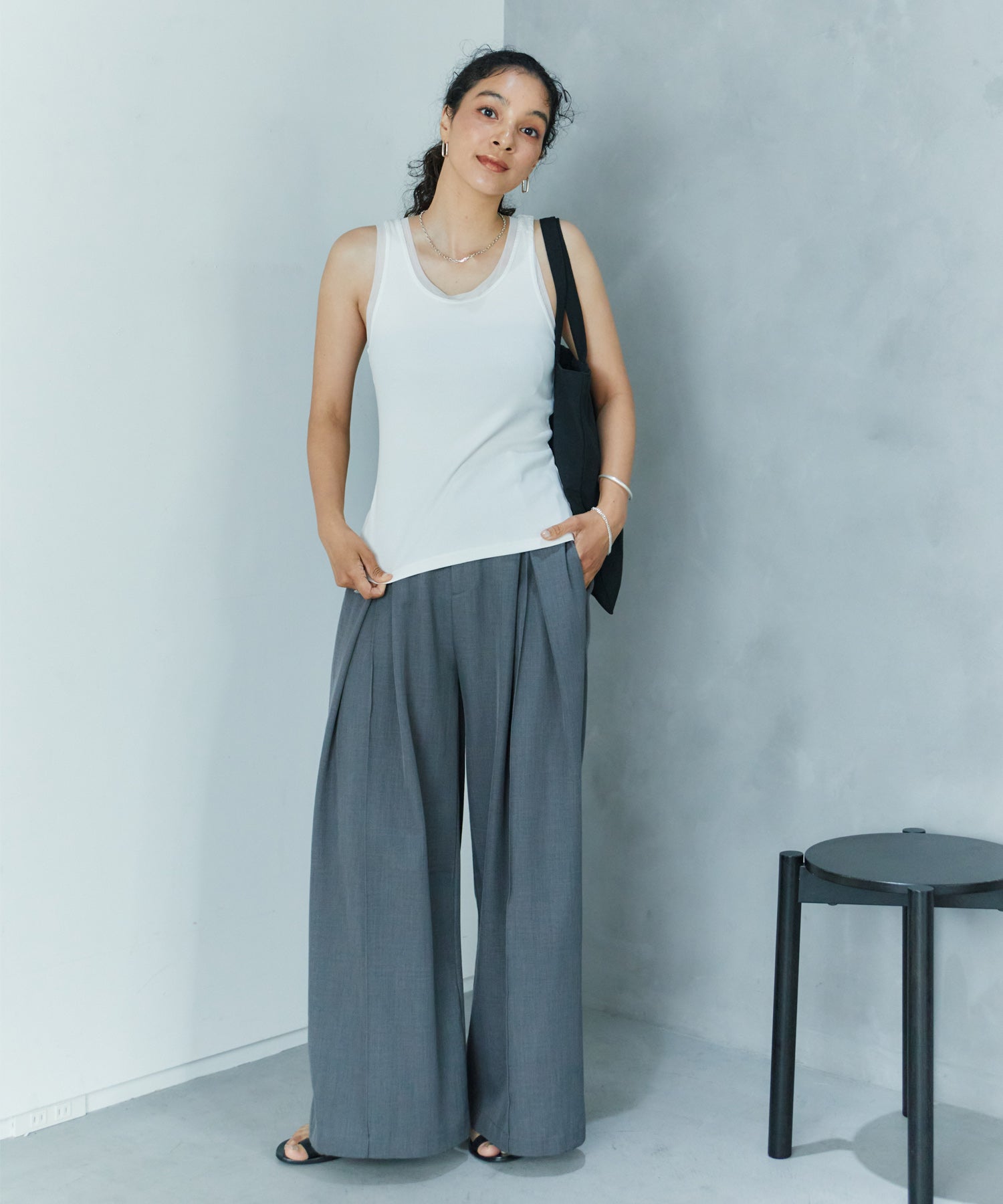 アシンメトリースリットチュールタンク