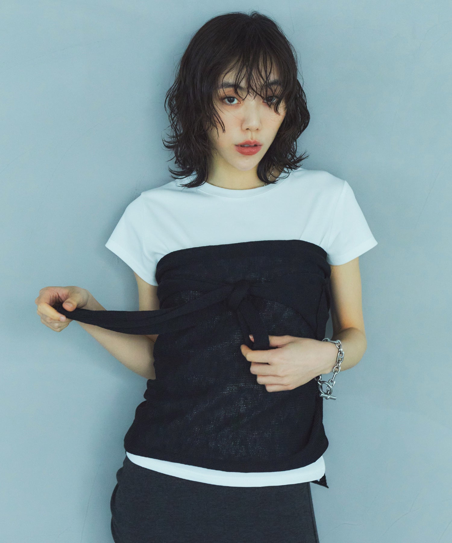 レイヤードニットラップスカート/巻きスカート