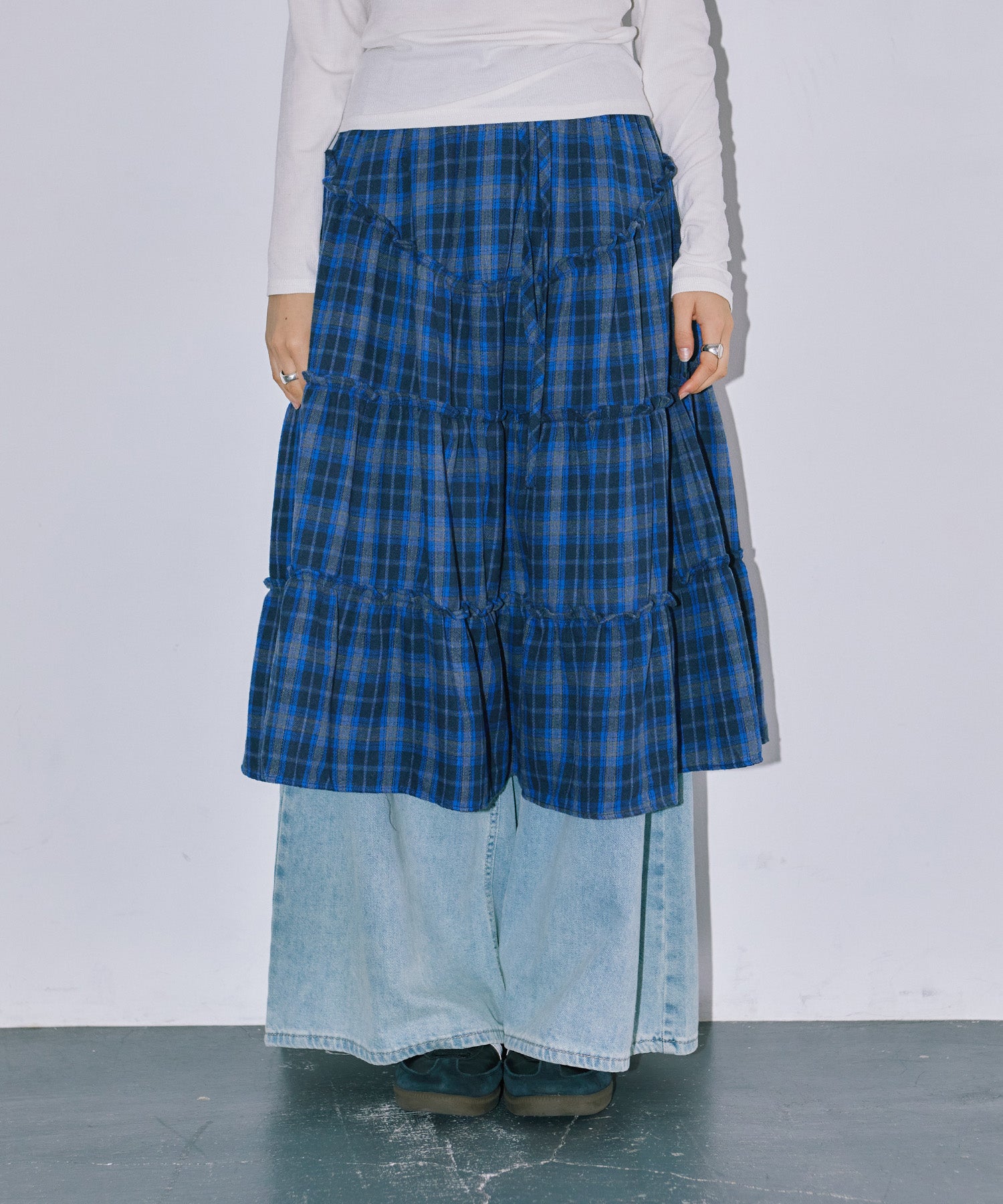 チェックレイヤードスカート