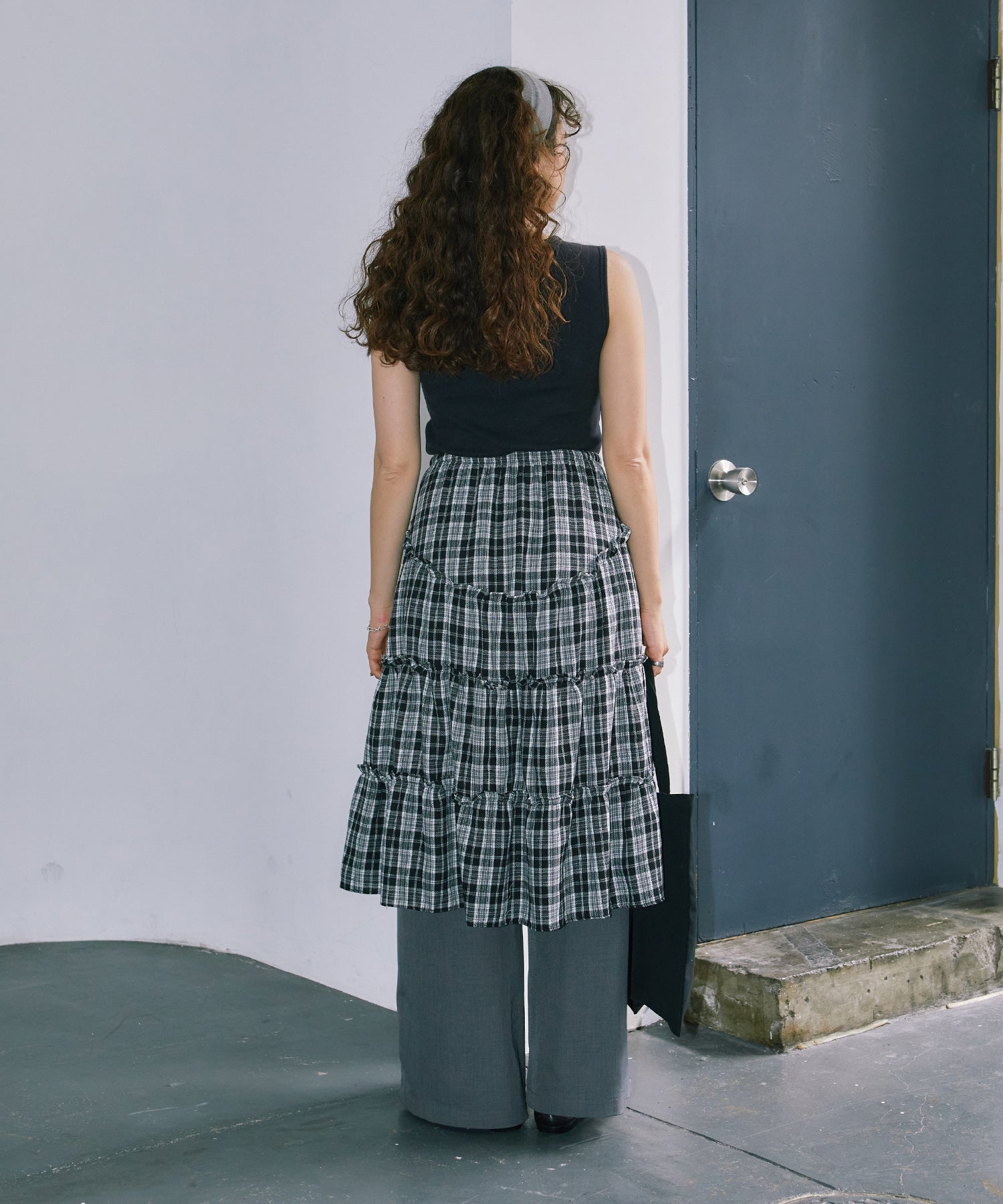 チェックレイヤードスカート