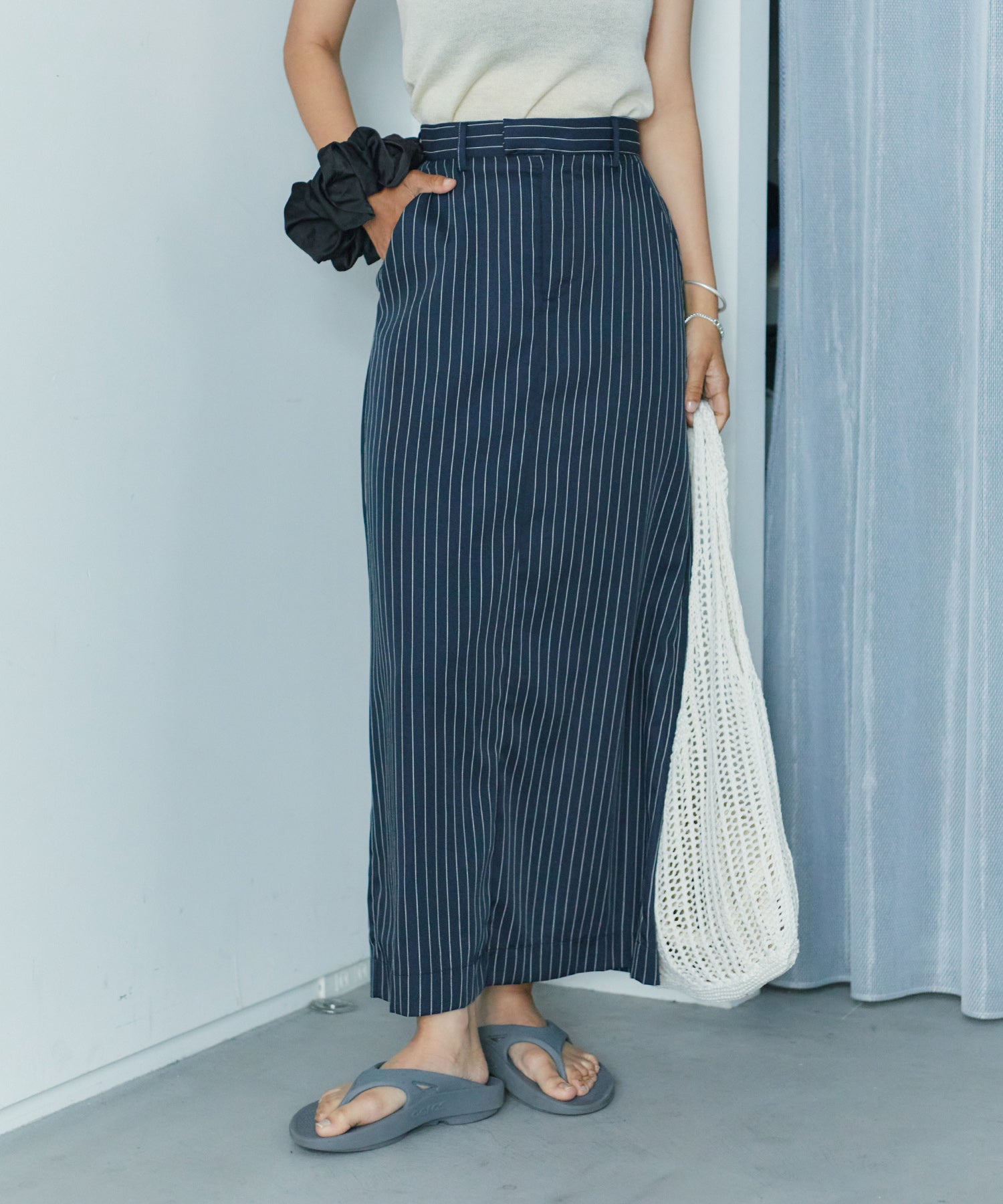 Iラインストライプロングスカート