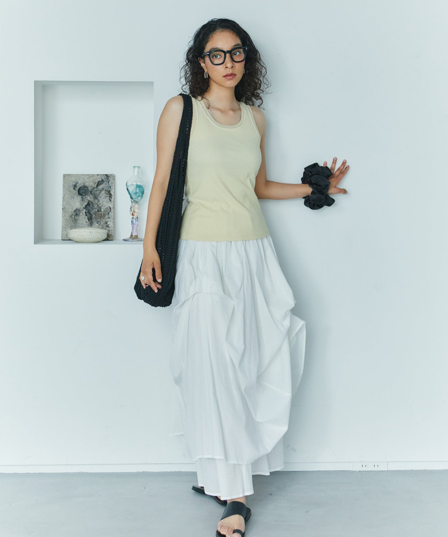 アシンメトリースリットチュールタンク