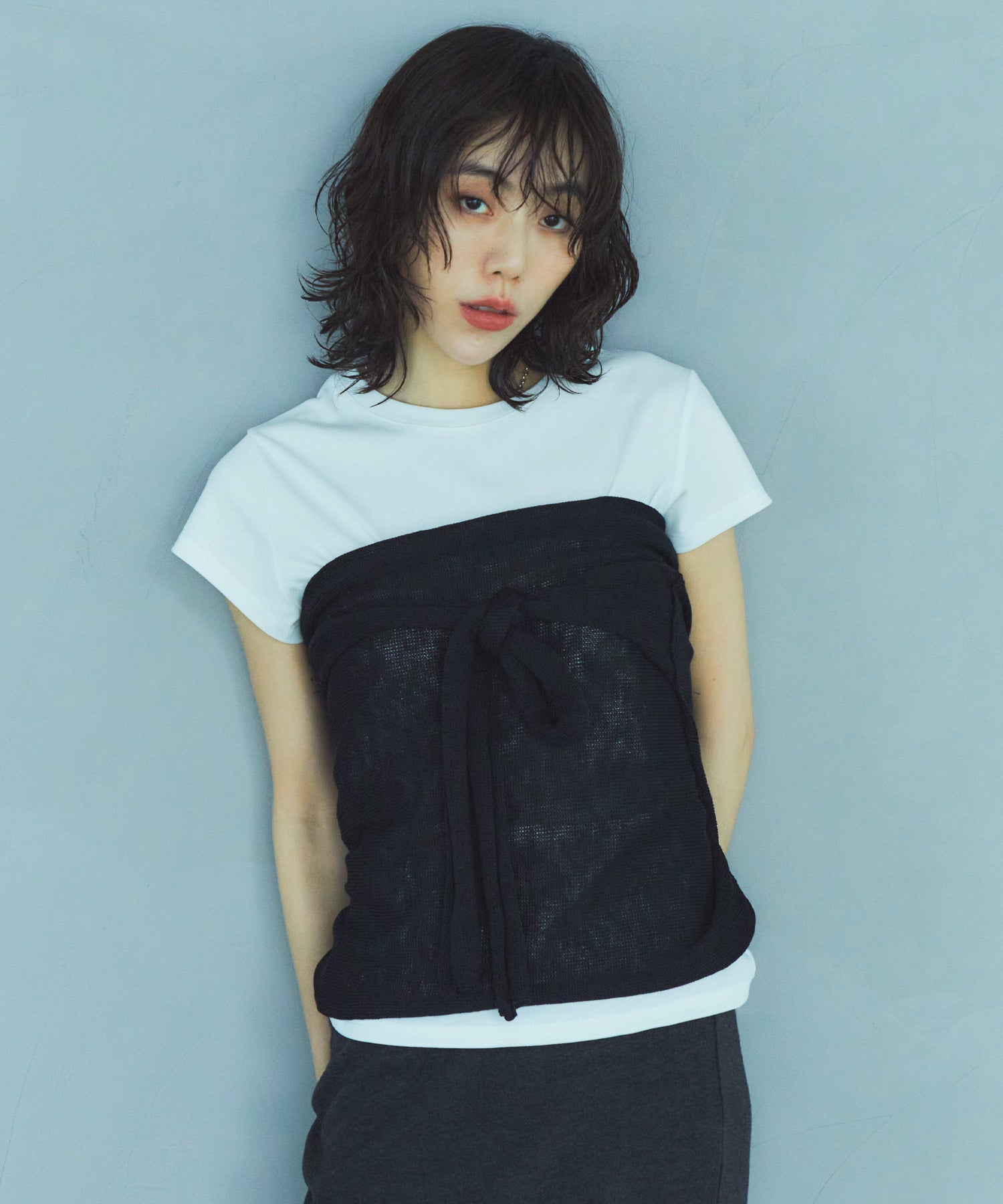 レイヤードニットラップスカート/巻きスカート