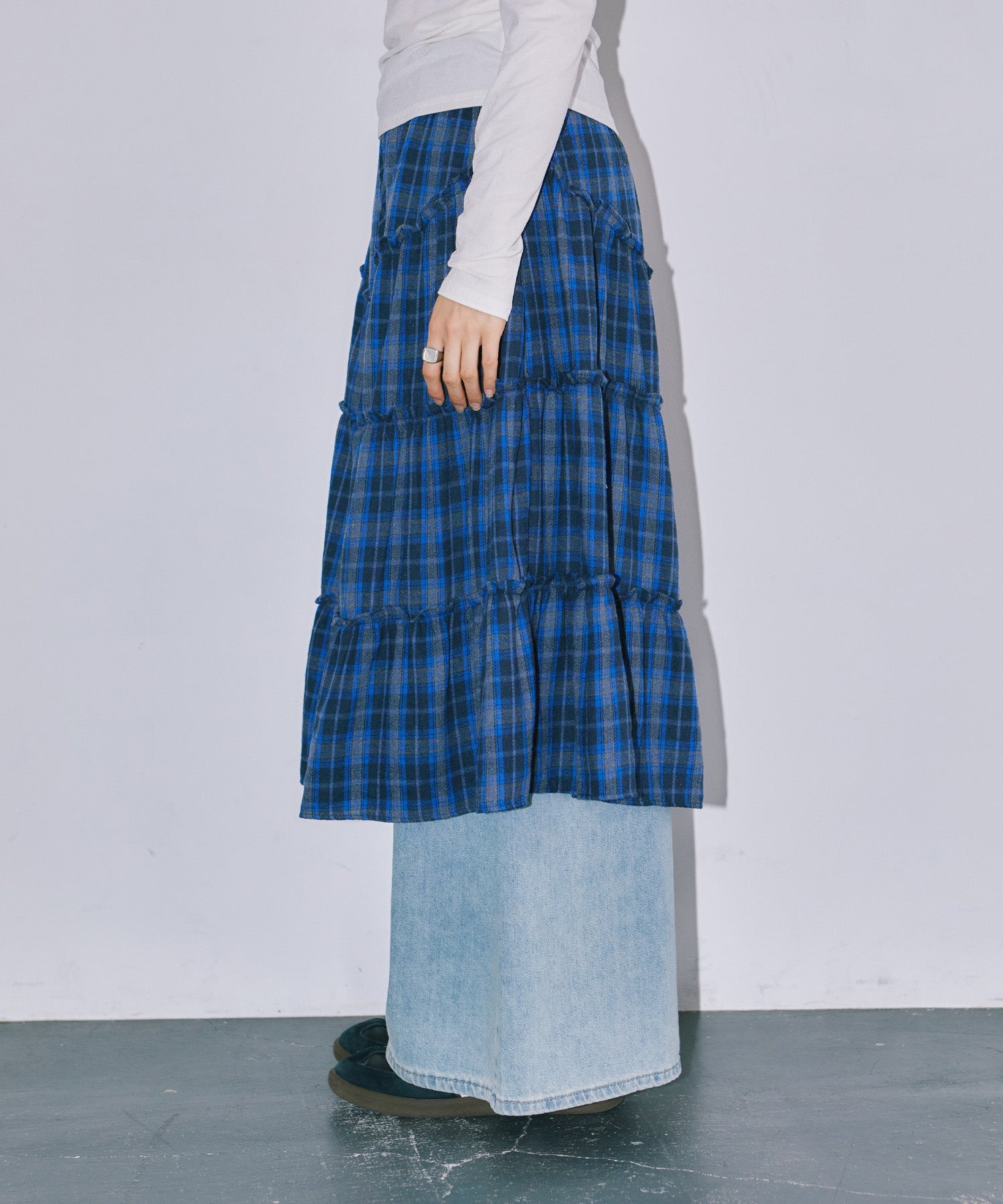 チェックレイヤードスカート
