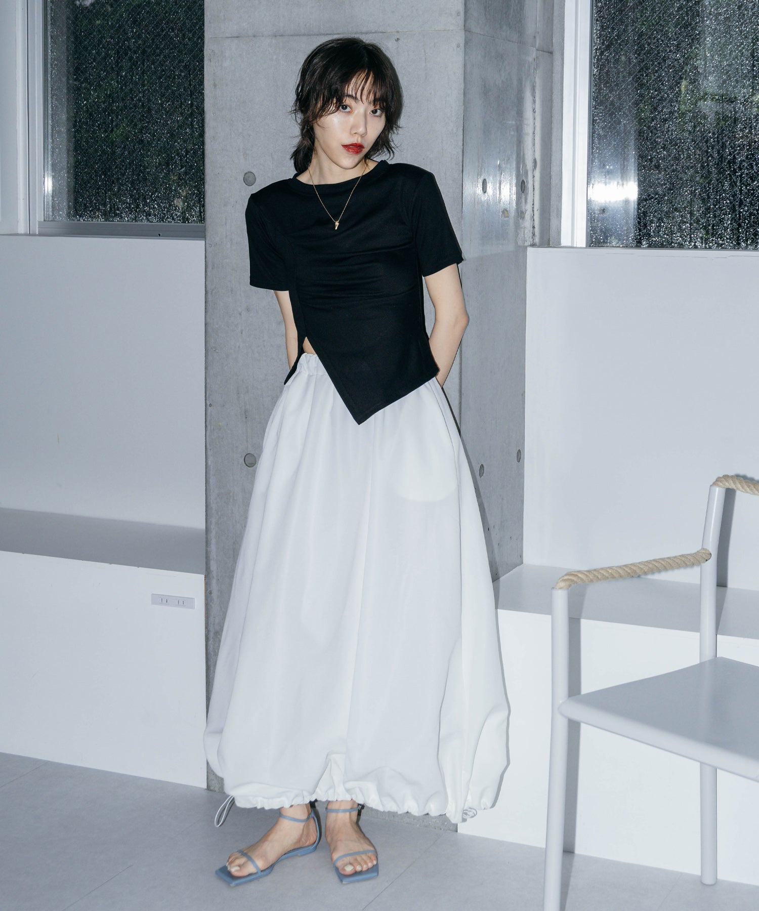 アシンメトリーギャザーTシャツ