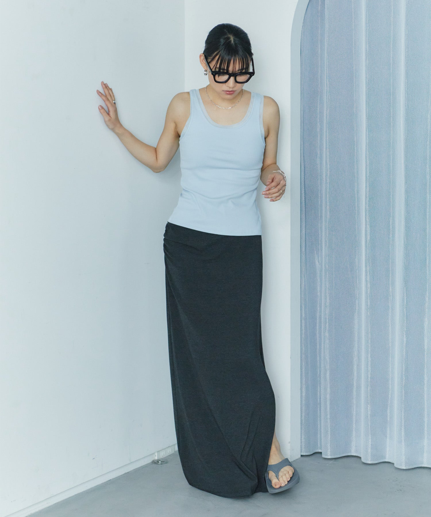 アシンメトリースリットチュールタンク