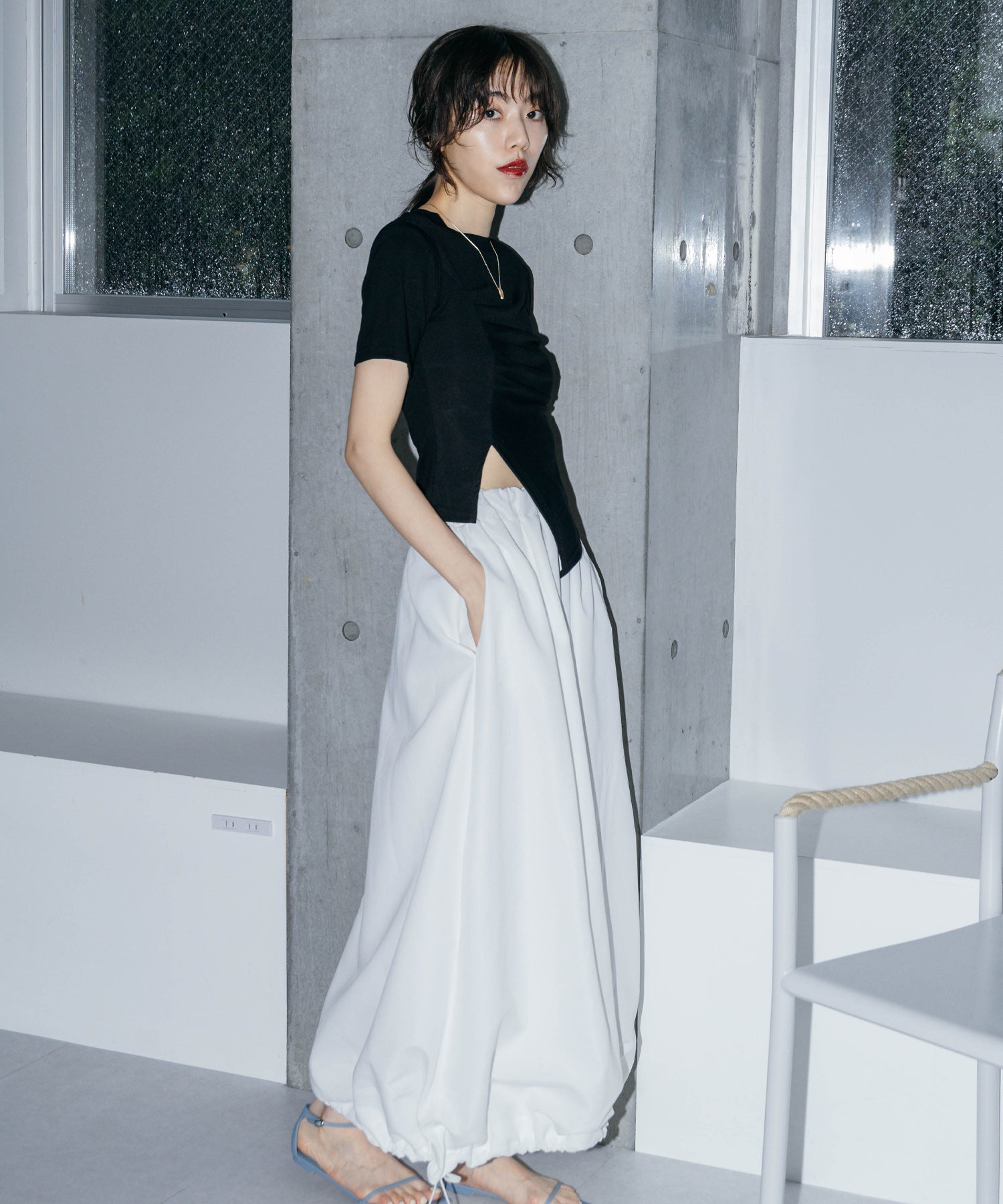 アシンメトリーギャザーTシャツ