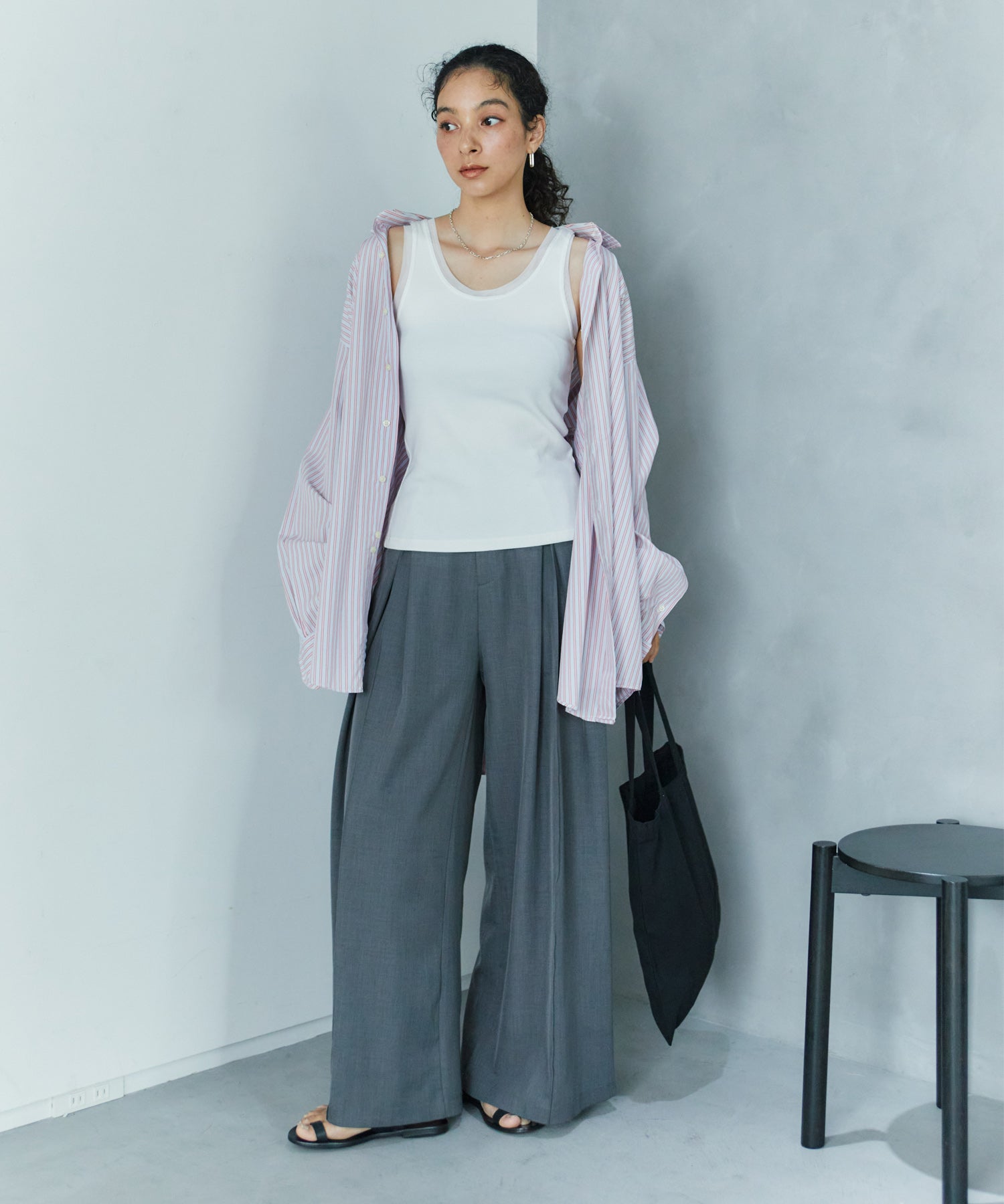 アシンメトリースリットチュールタンク