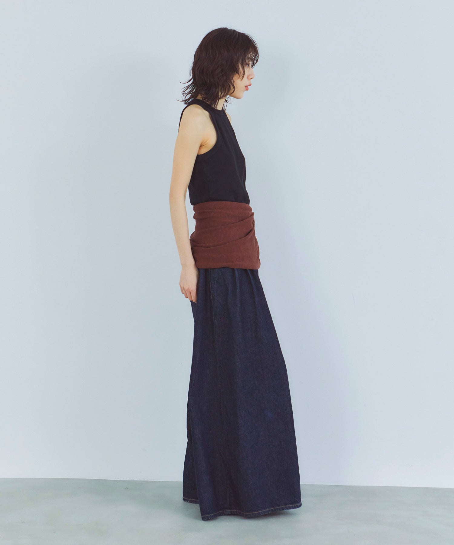 レイヤードニットラップスカート/巻きスカート