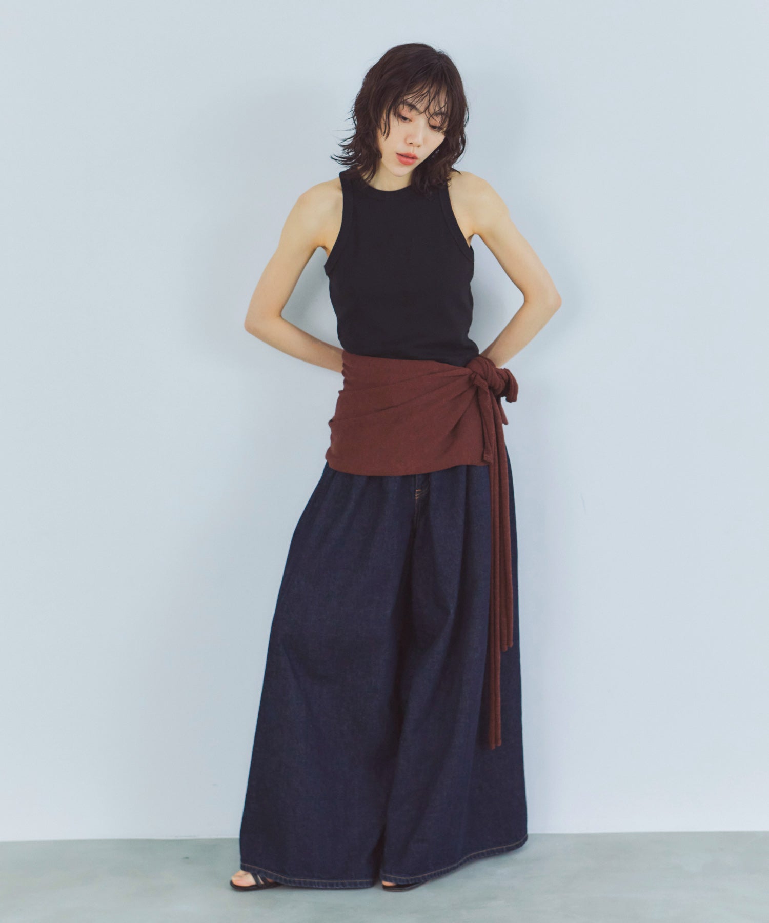 レイヤードニットラップスカート/巻きスカート