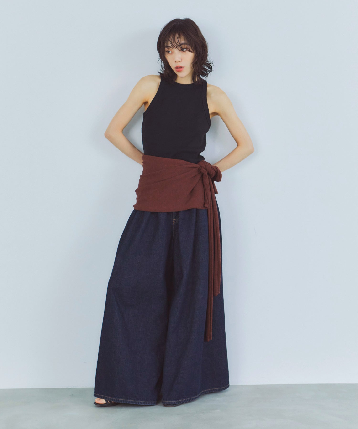 レイヤードニットラップスカート/巻きスカート