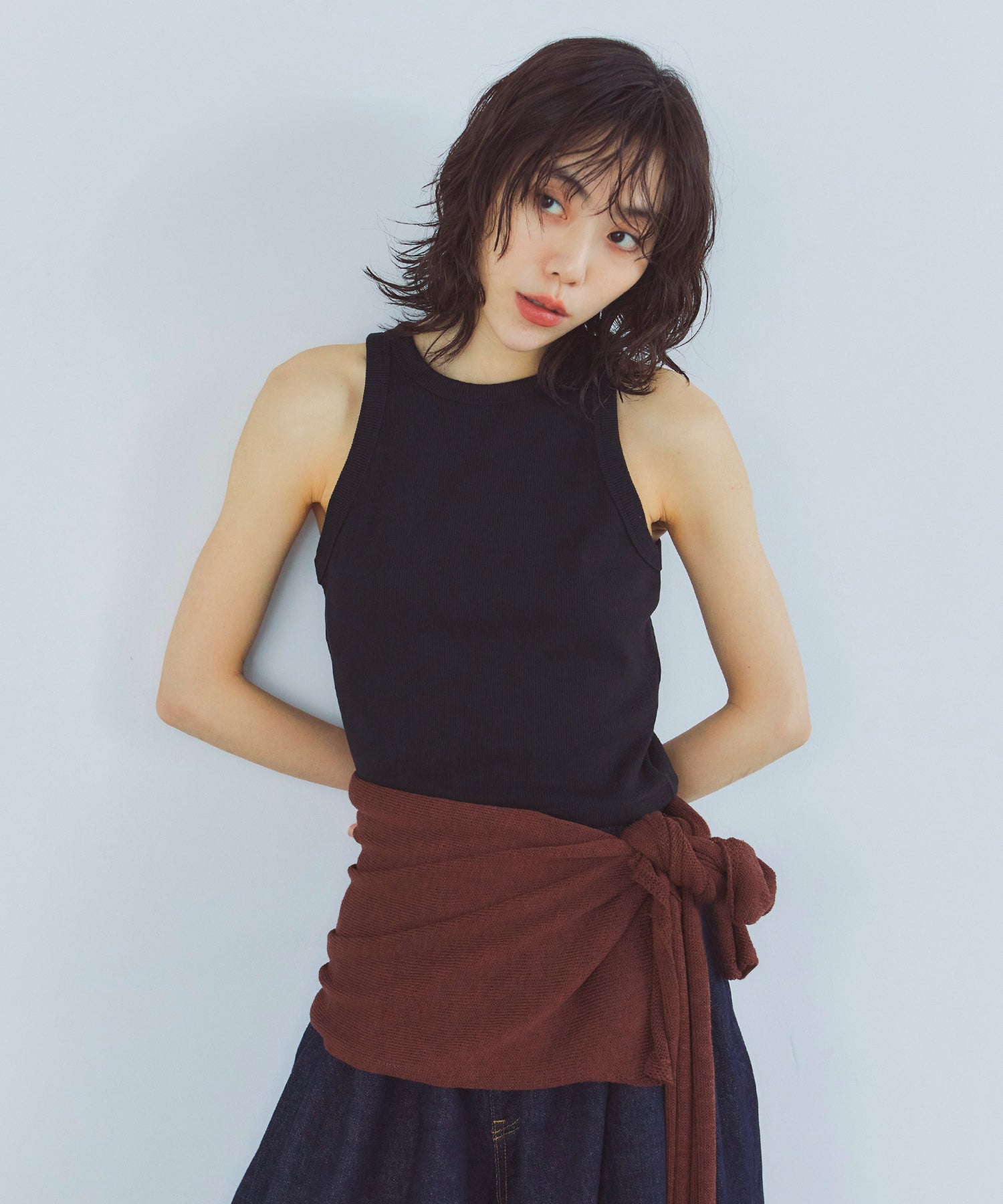 レイヤードニットラップスカート/巻きスカート