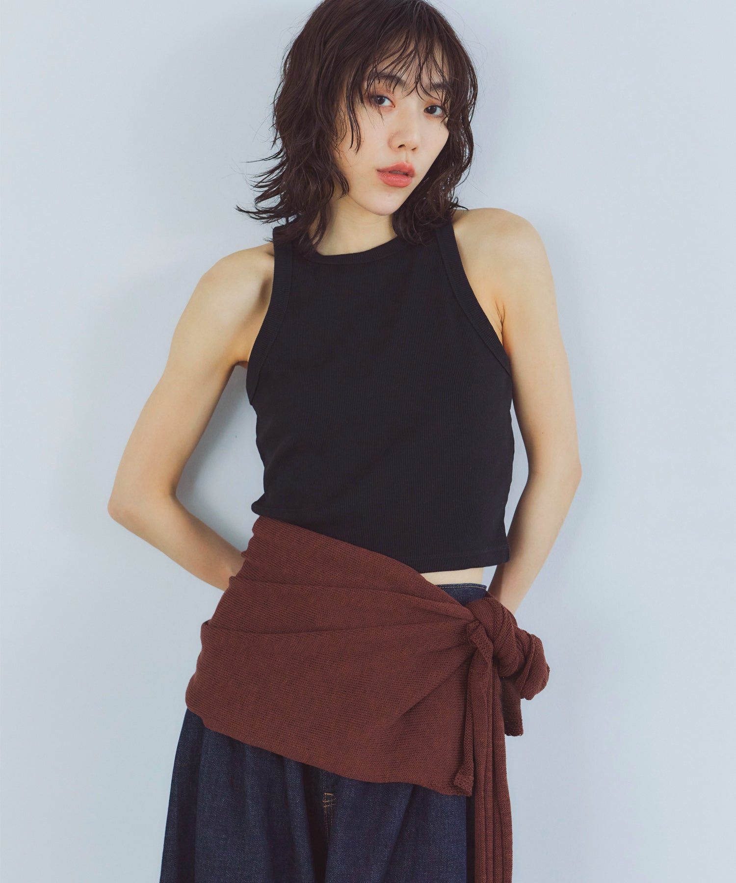 レイヤードニットラップスカート/巻きスカート