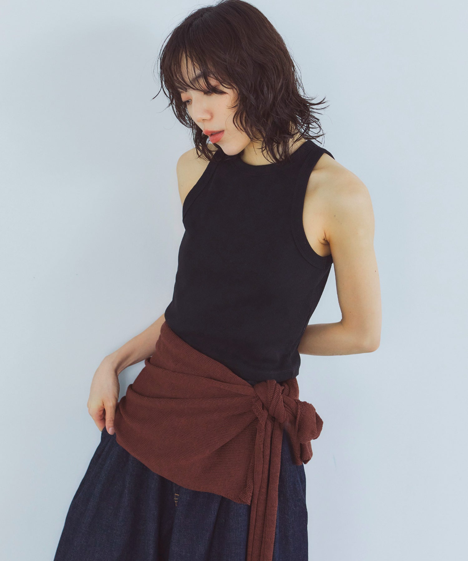 レイヤードニットラップスカート/巻きスカート