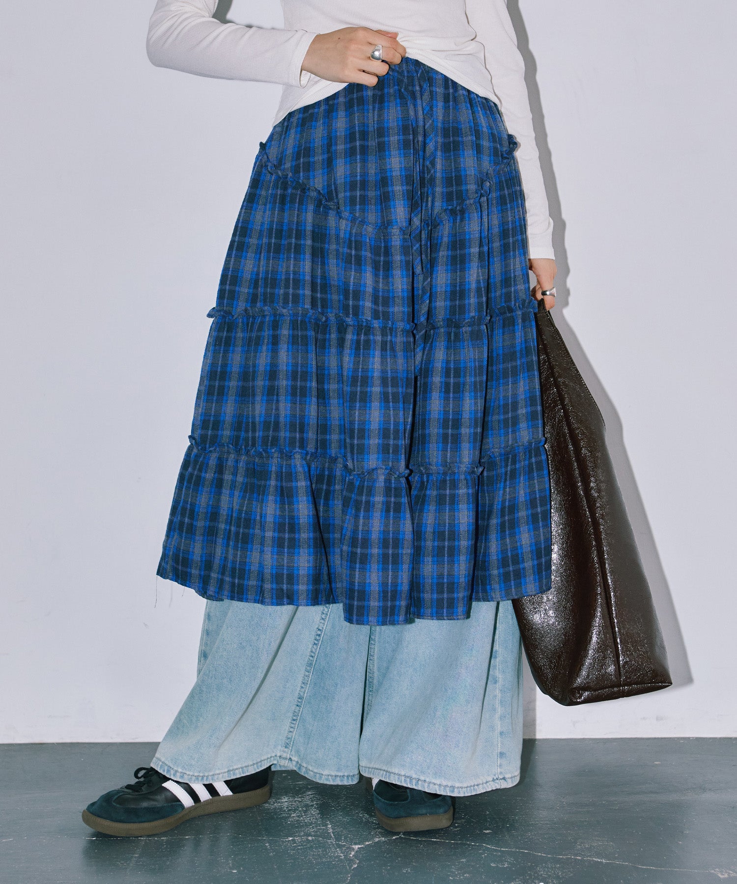 チェックレイヤードスカート