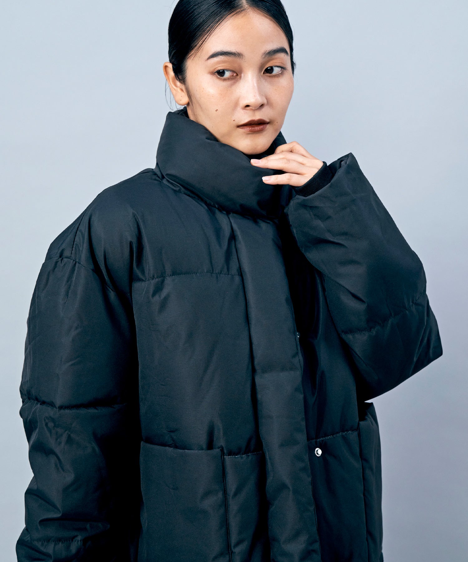 スタンドカラーロングダウン