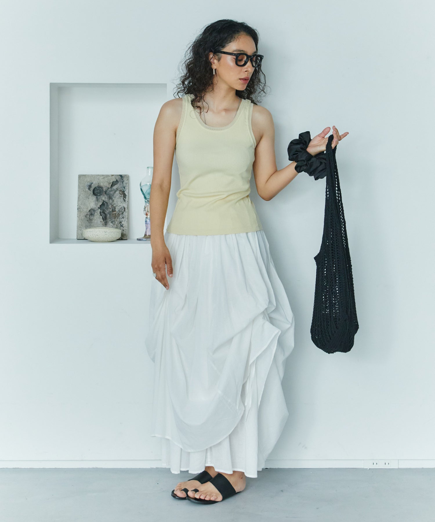 アシンメトリースリットチュールタンク