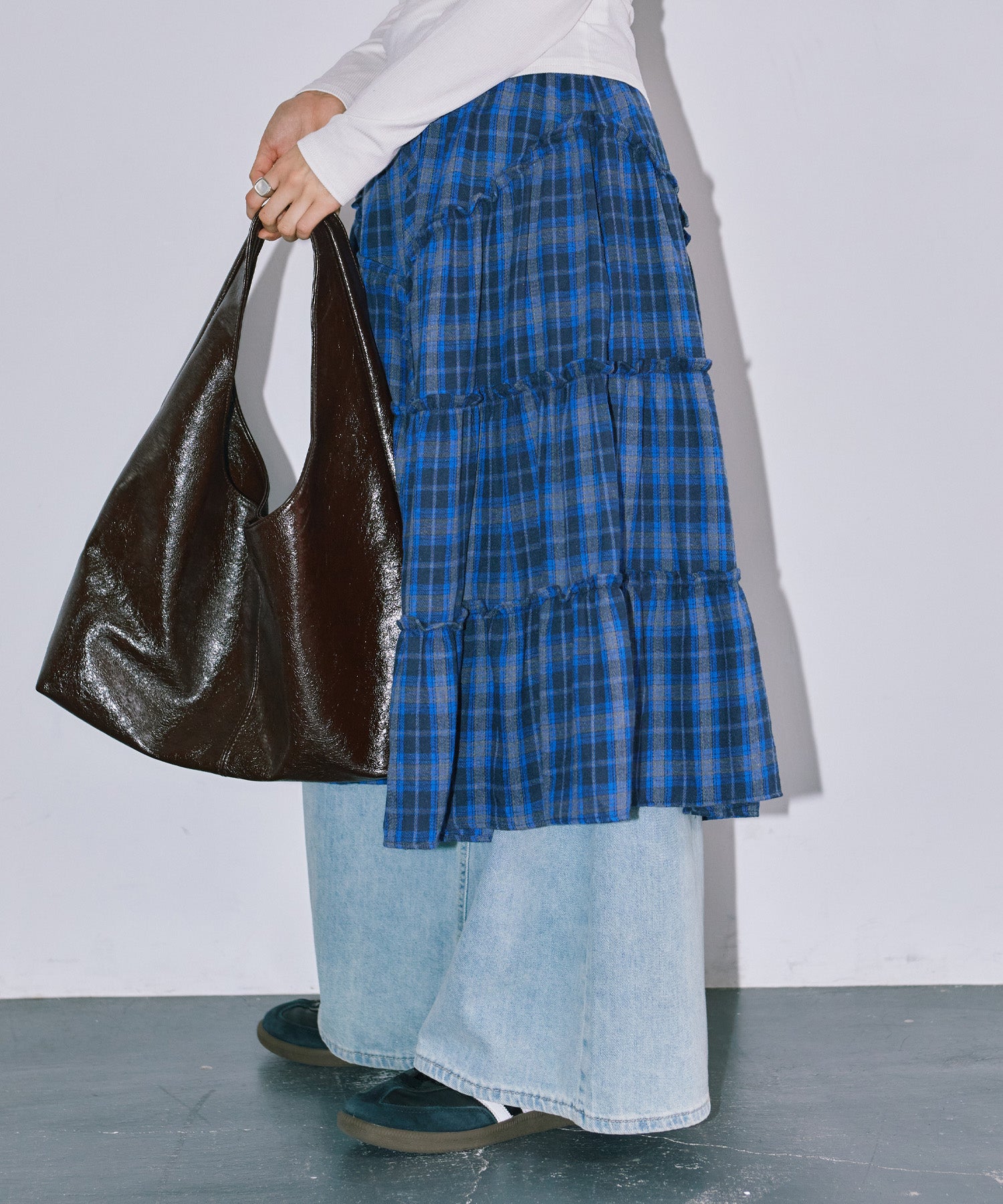チェックレイヤードスカート