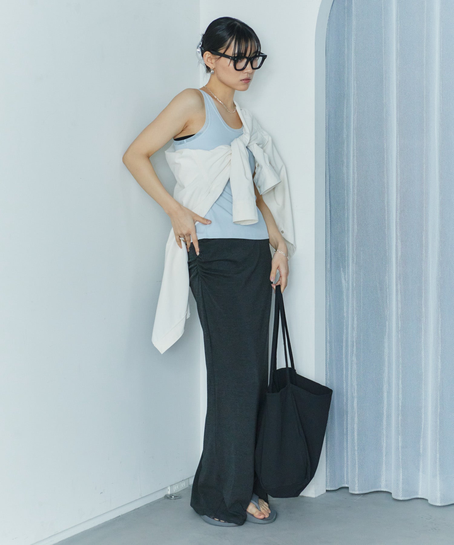 アシンメトリースリットチュールタンク