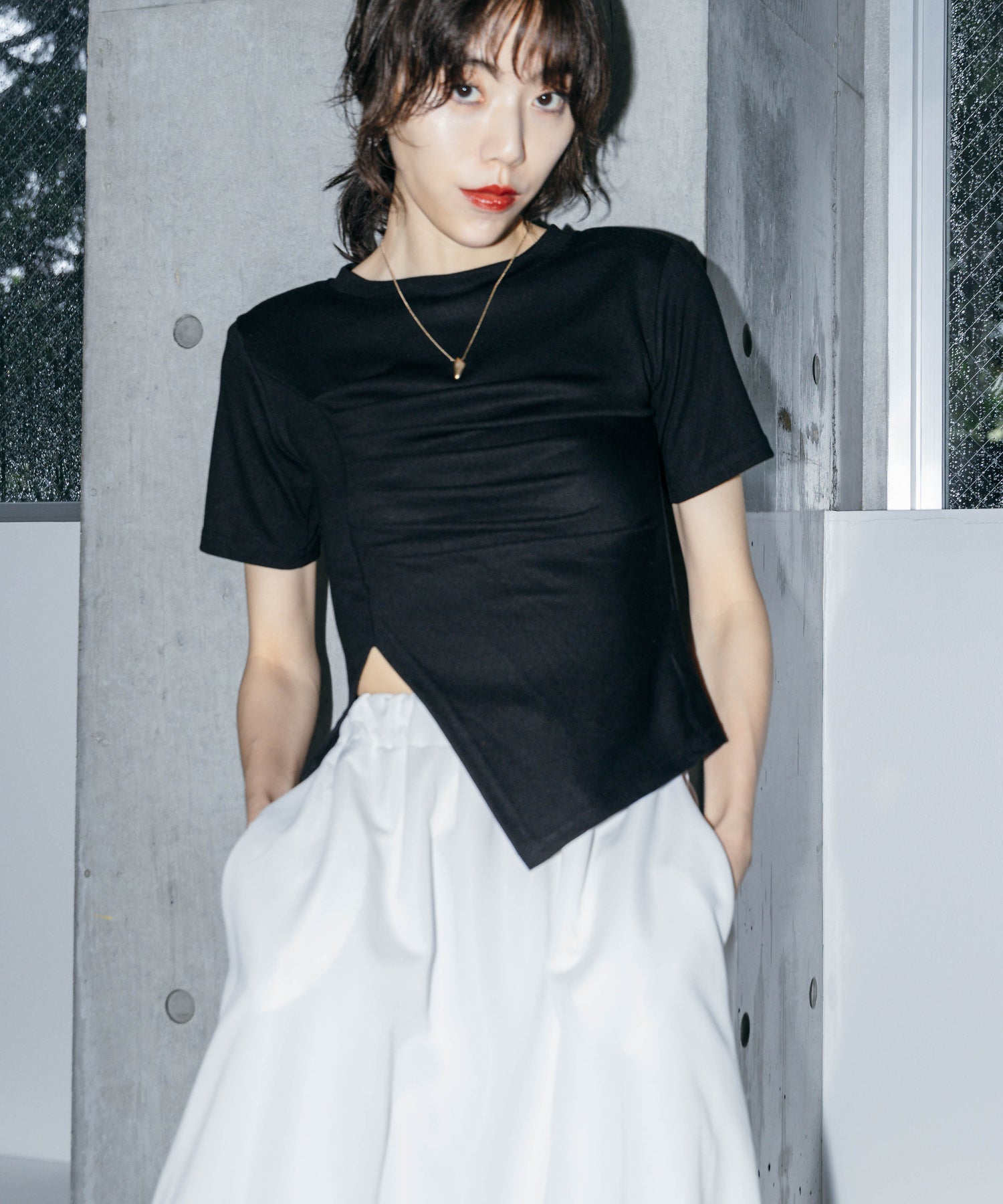 アシンメトリーギャザーTシャツ