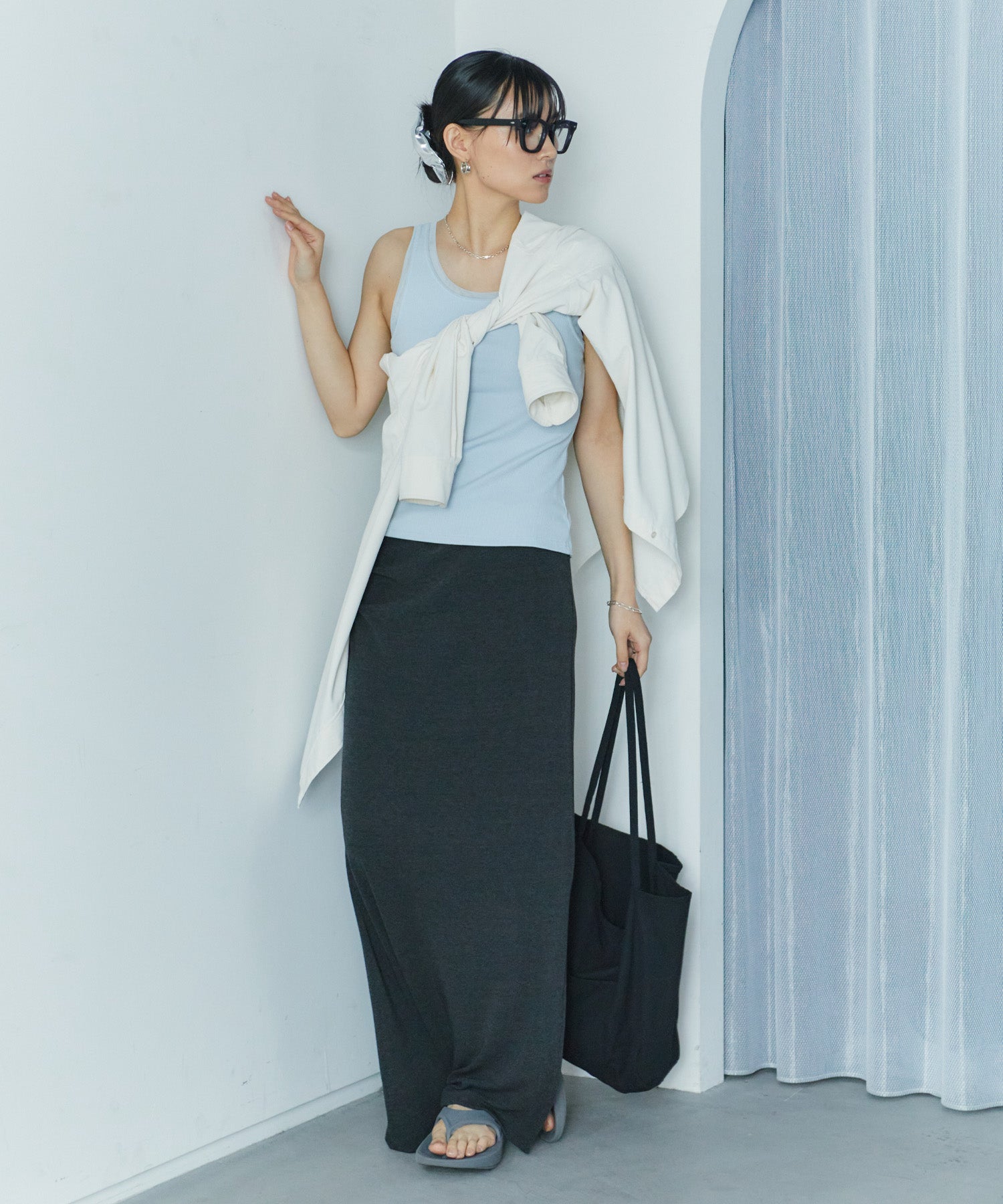 アシンメトリースリットチュールタンク