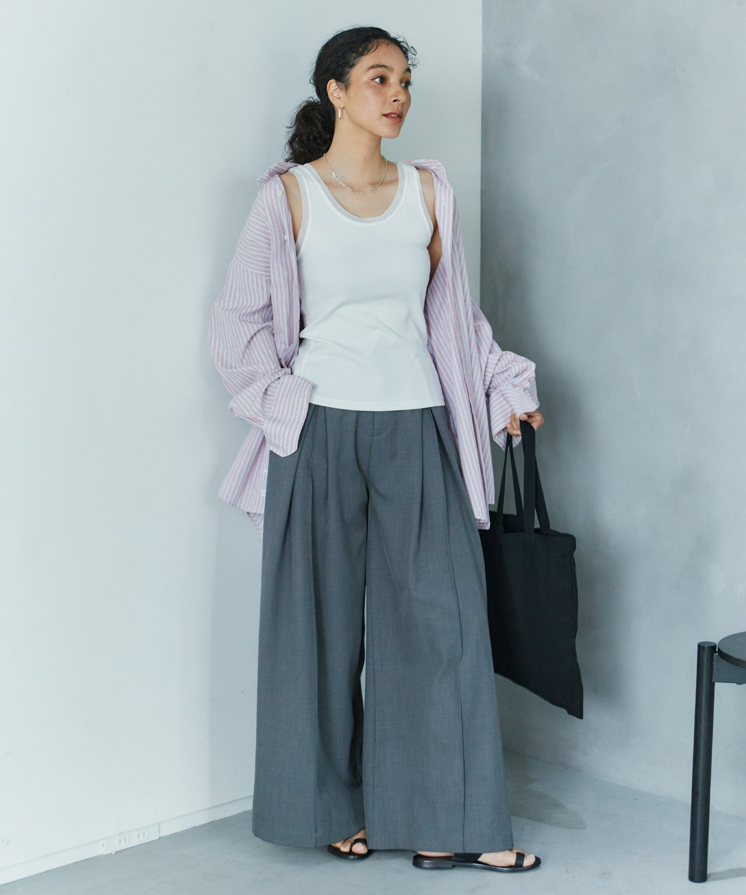 アシンメトリースリットチュールタンク