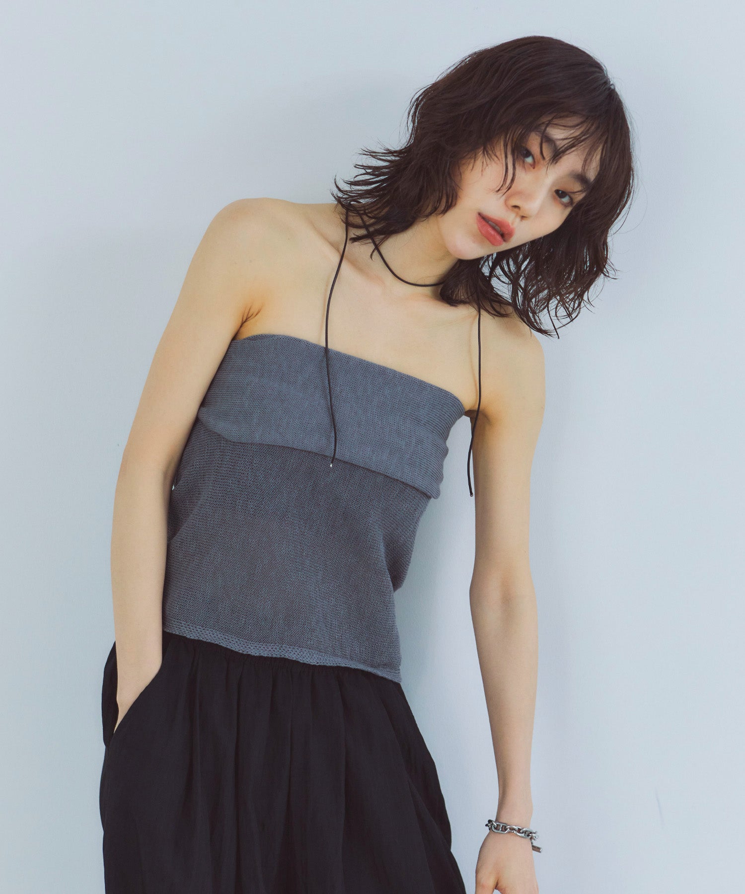 レイヤードニットラップスカート/巻きスカート