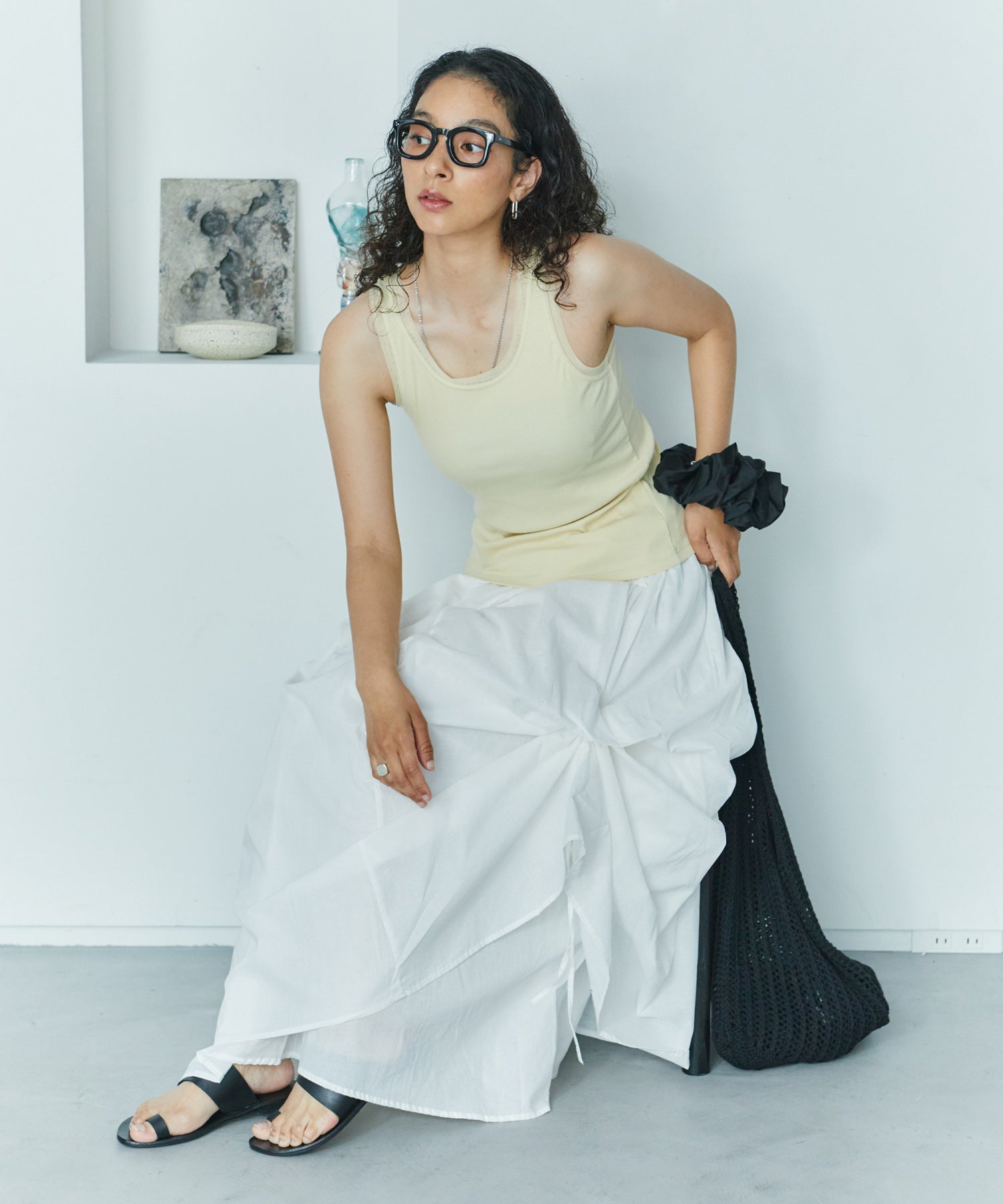 アシンメトリースリットチュールタンク