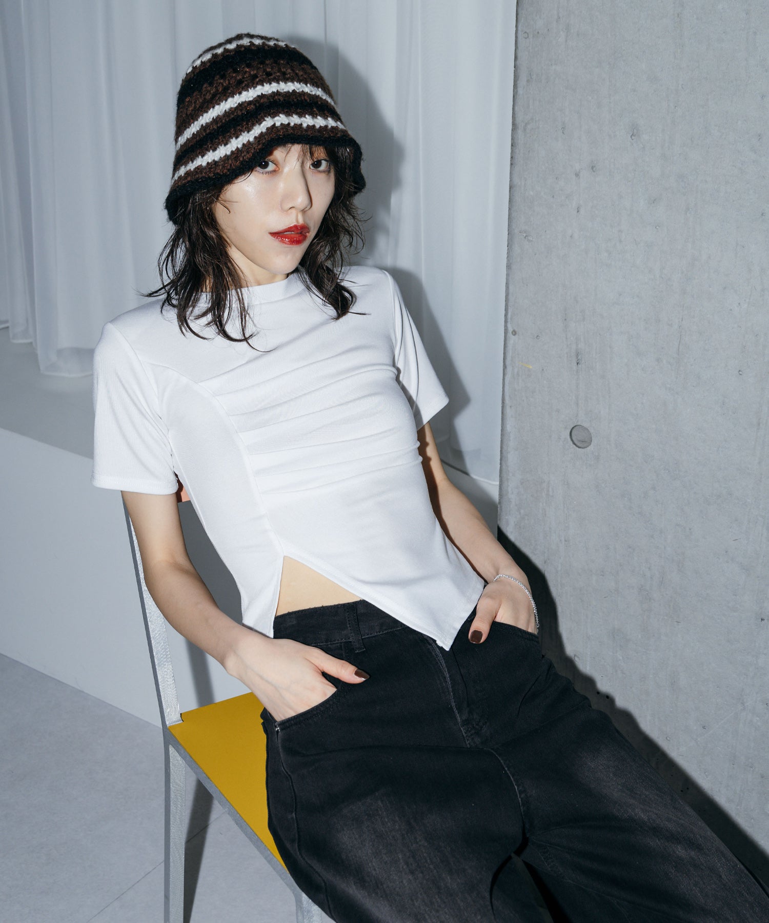 アシンメトリーギャザーTシャツ