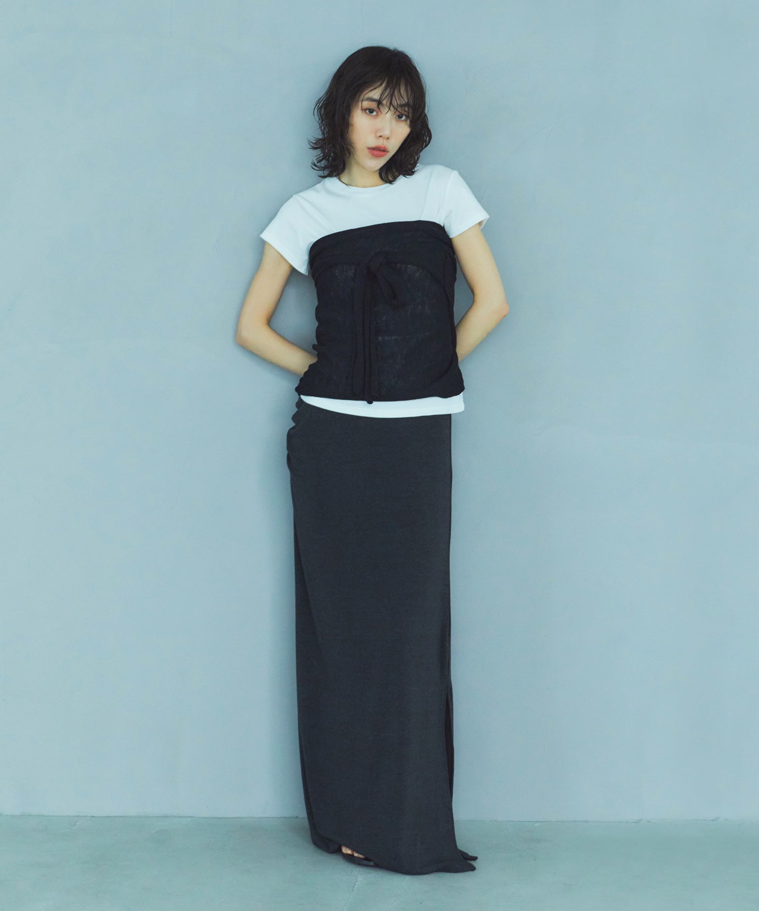 レイヤードニットラップスカート/巻きスカート