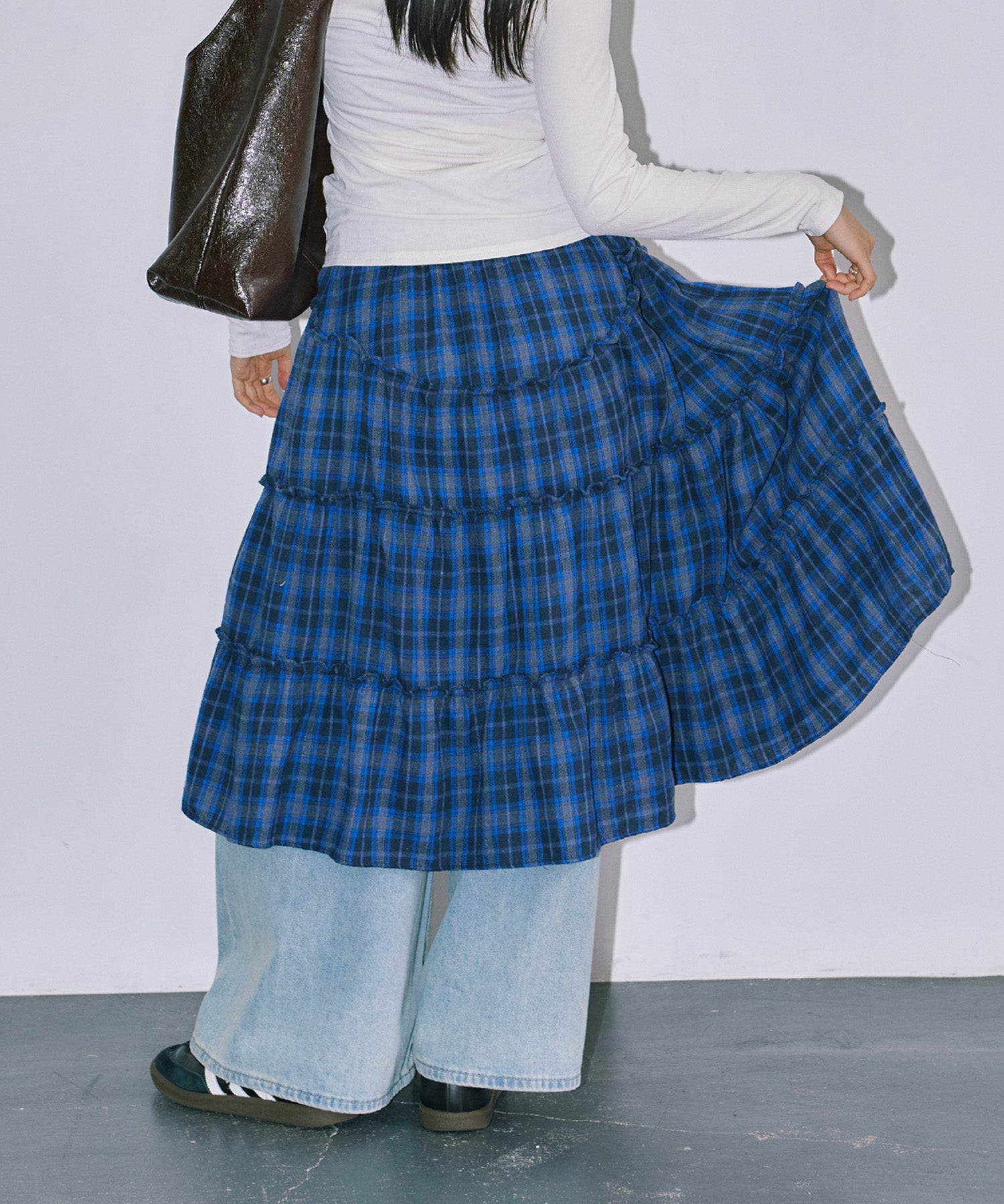 チェックレイヤードスカート