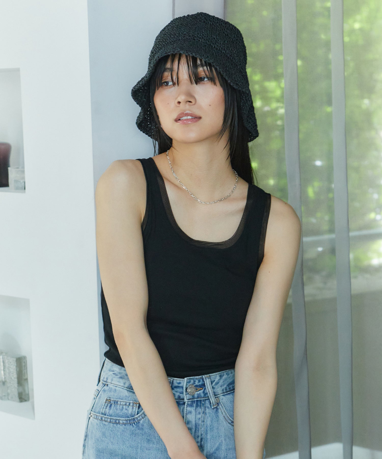 アシンメトリースリットチュールタンク