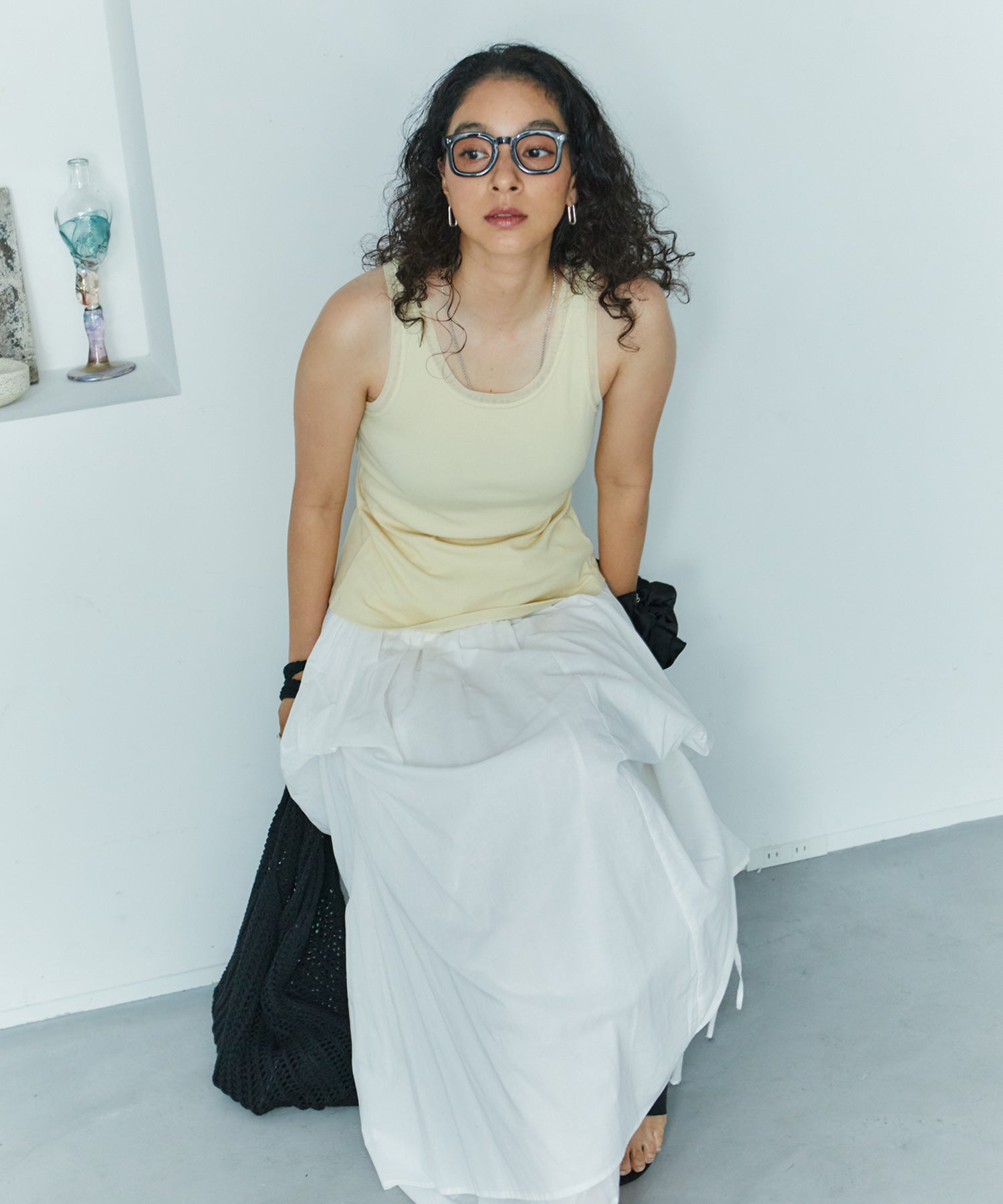 アシンメトリースリットチュールタンク