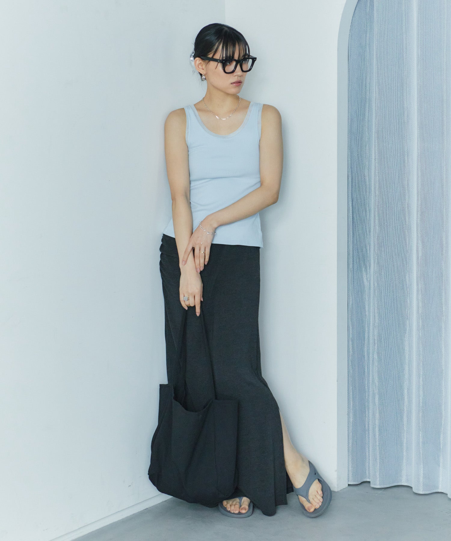 アシンメトリースリットチュールタンク