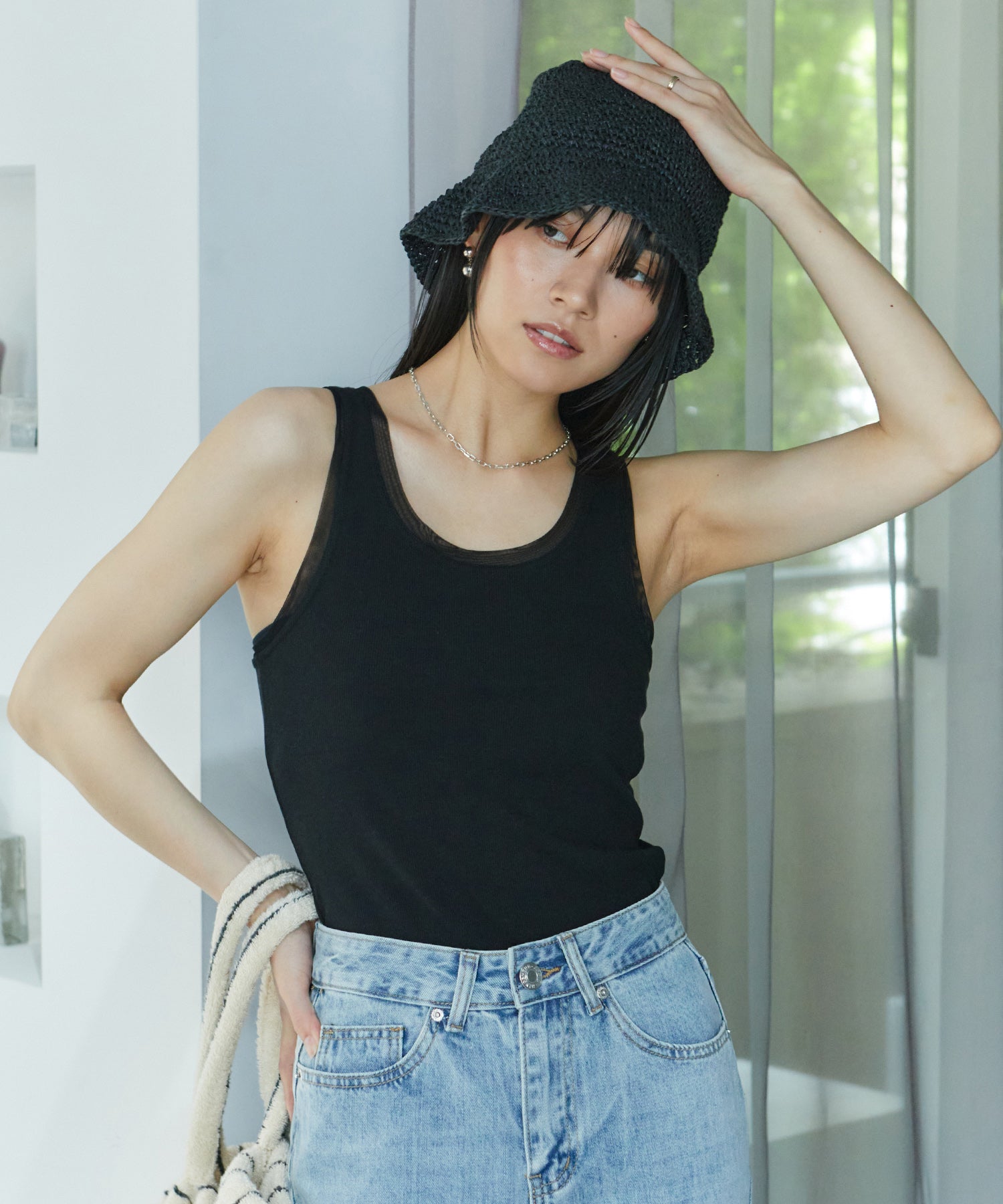 アシンメトリースリットチュールタンク