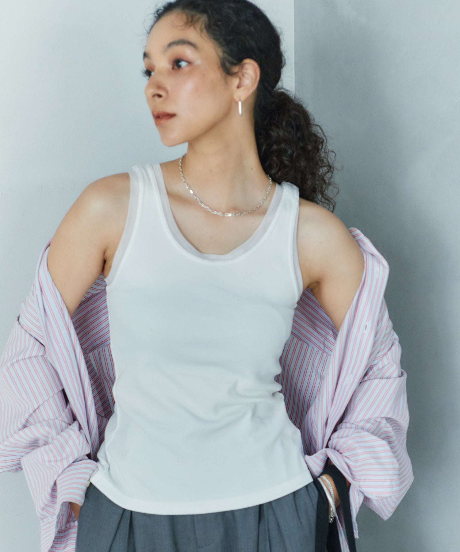 アシンメトリースリットチュールタンク