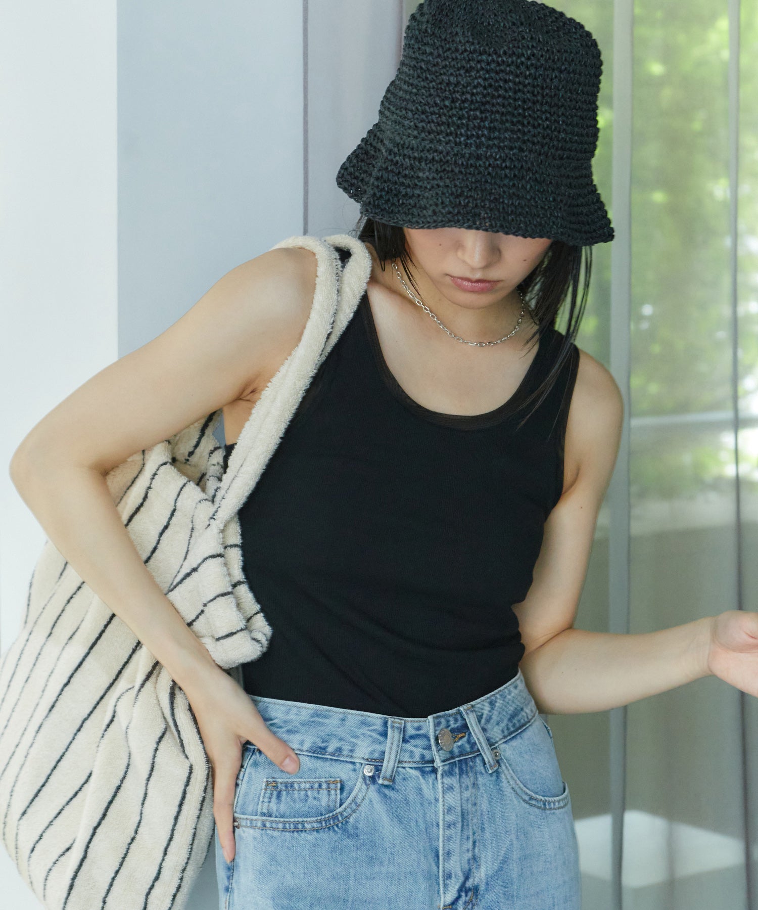 アシンメトリースリットチュールタンク