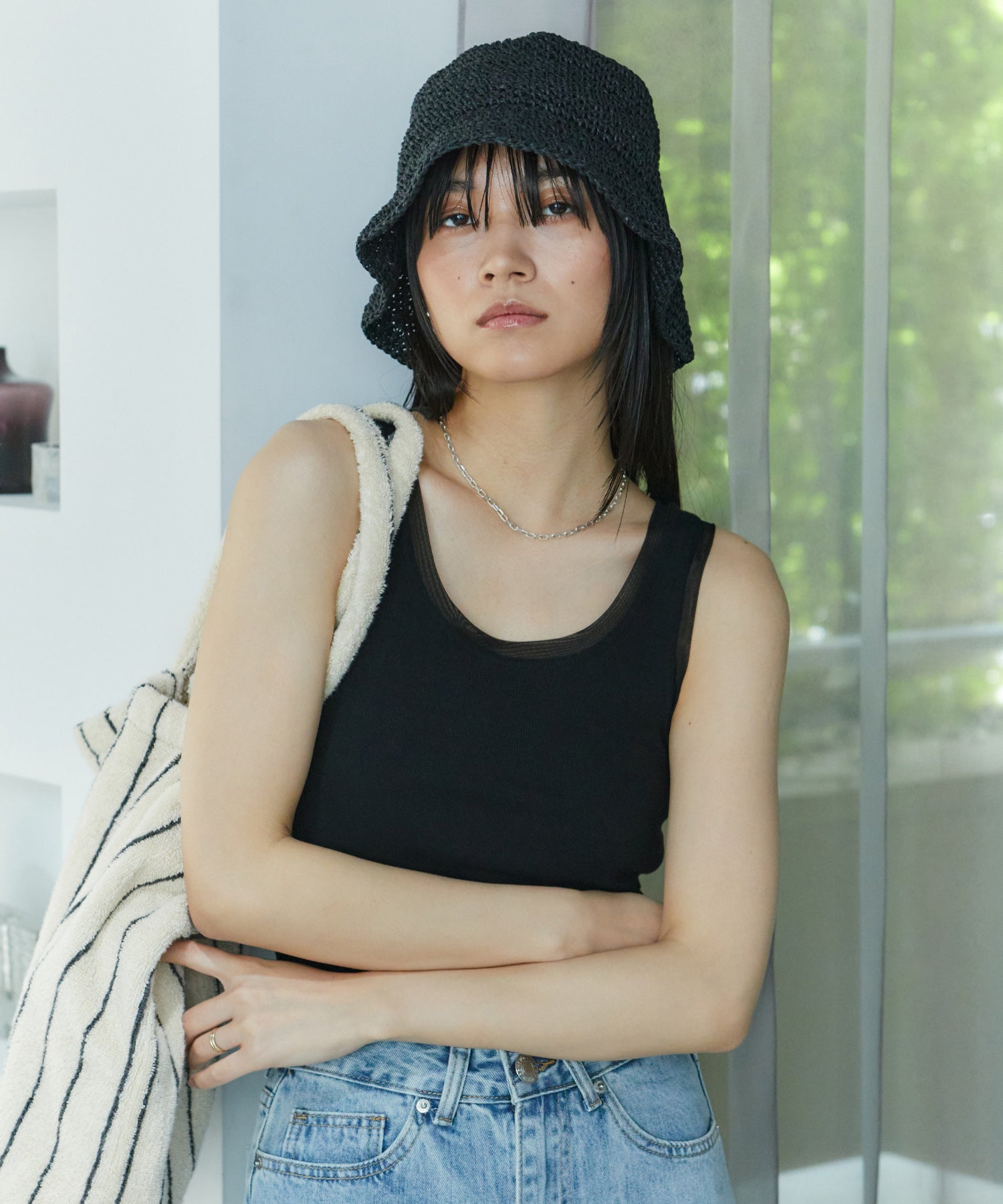 アシンメトリースリットチュールタンク