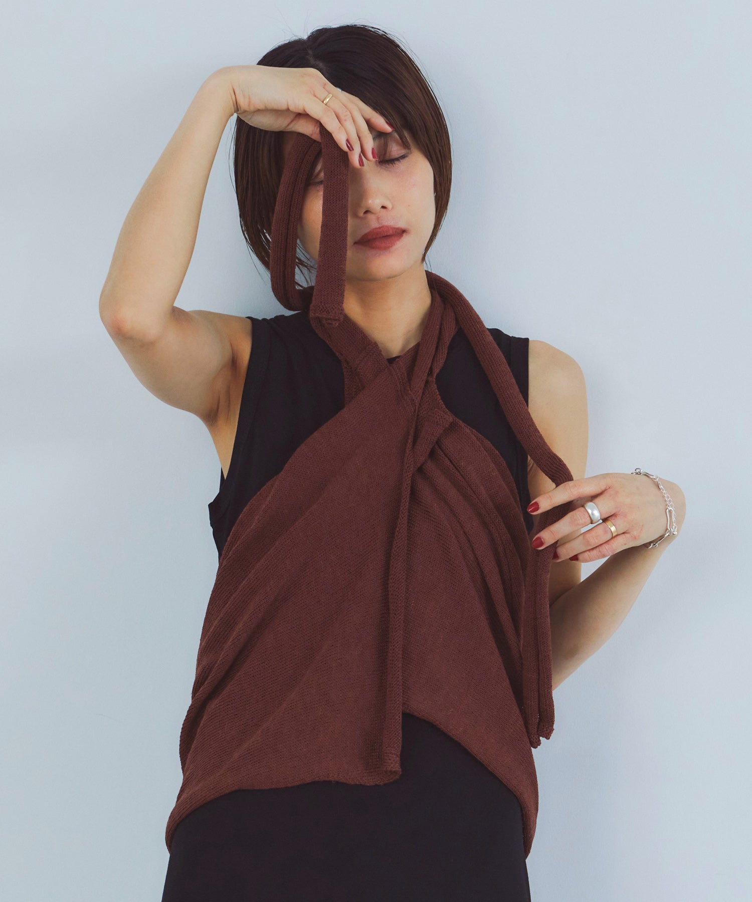 レイヤードニットラップスカート/巻きスカート