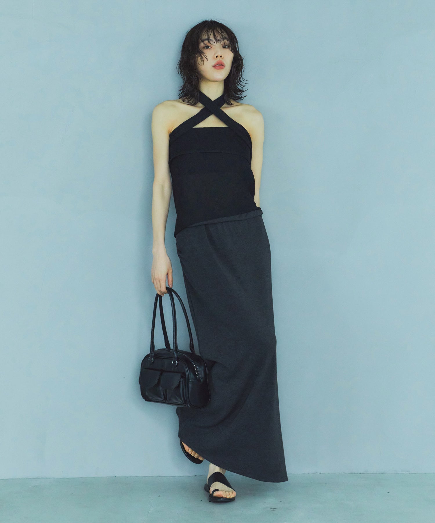 レイヤードニットラップスカート/巻きスカート