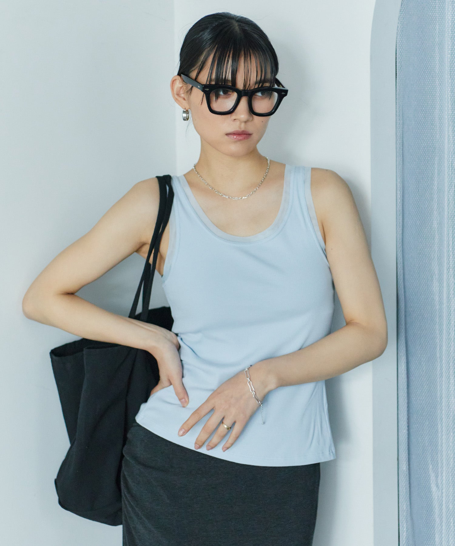 アシンメトリースリットチュールタンク