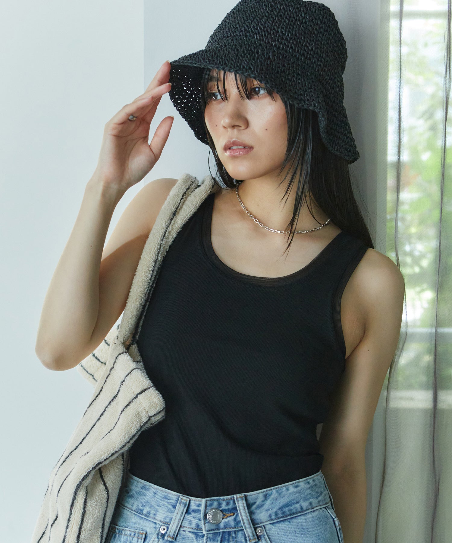 アシンメトリースリットチュールタンク