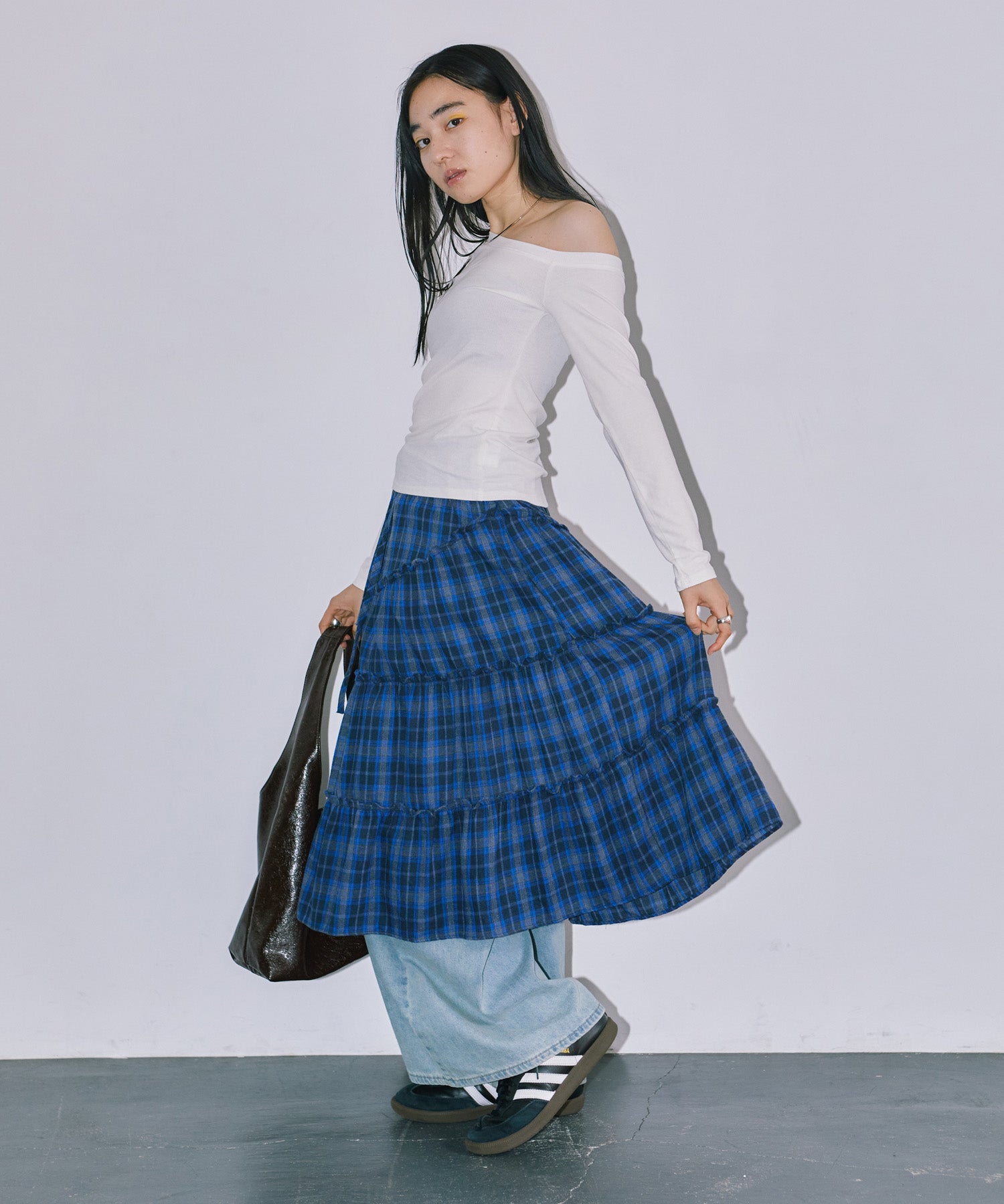 チェックレイヤードスカート