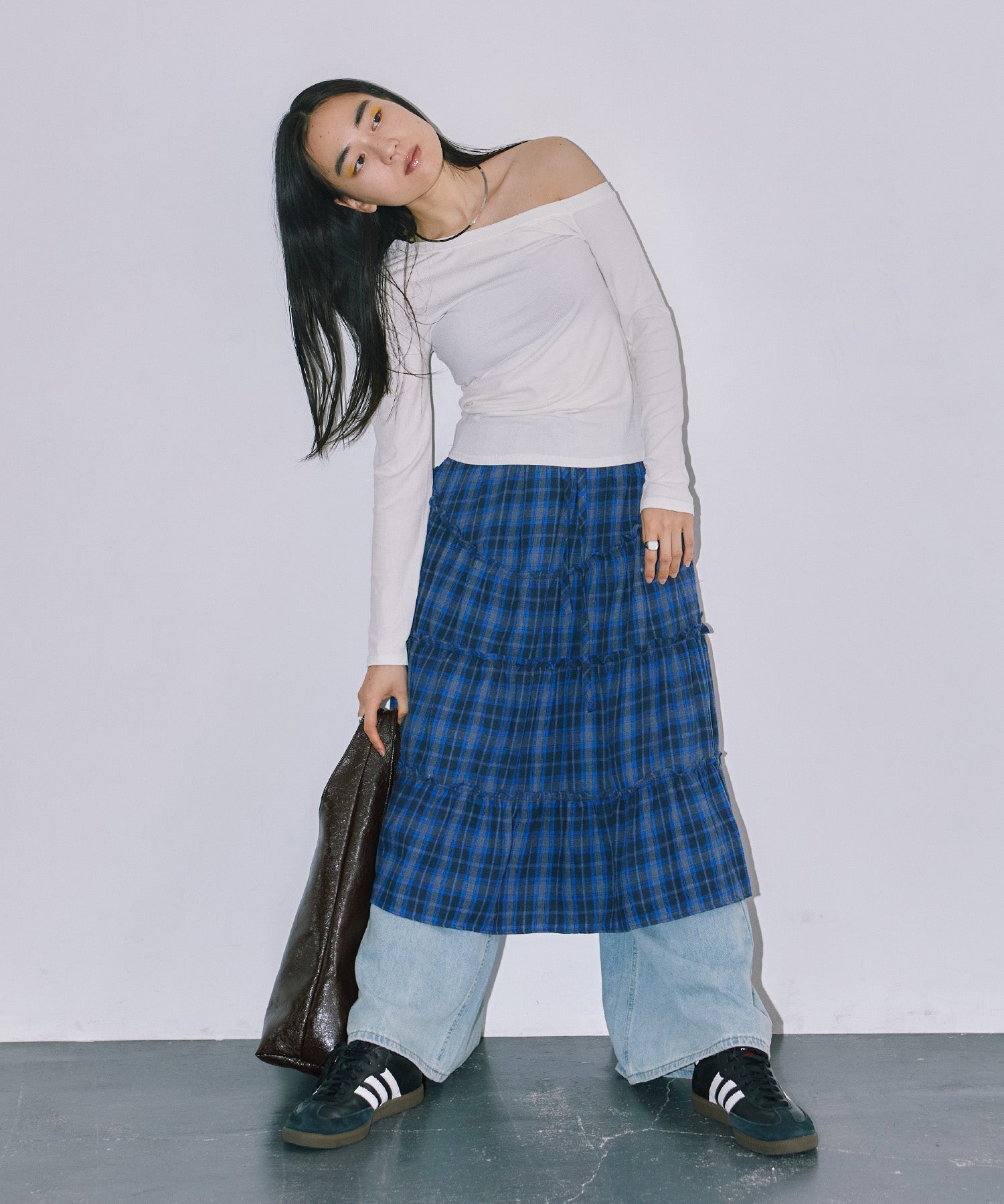 チェックレイヤードスカート