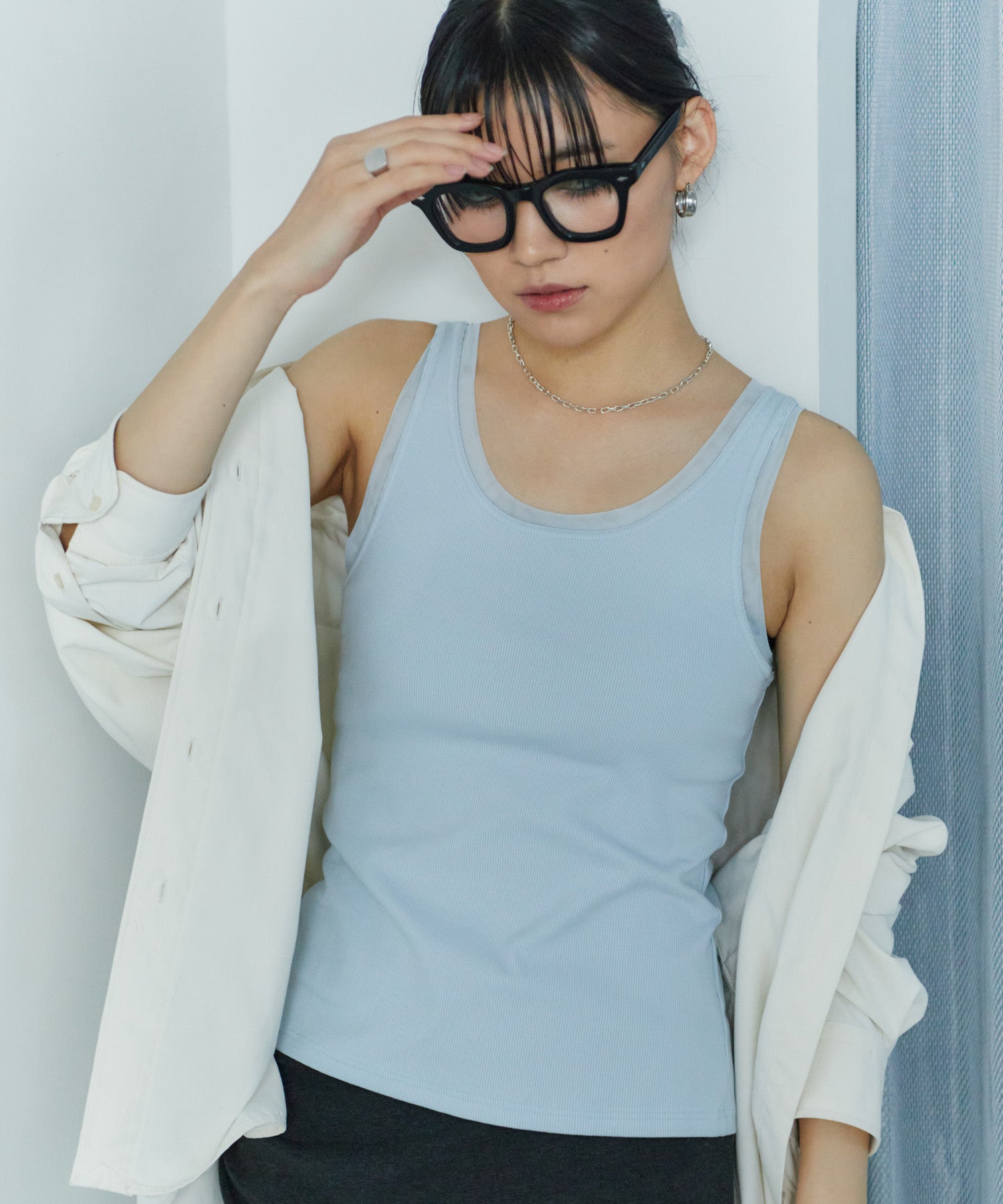 アシンメトリースリットチュールタンク