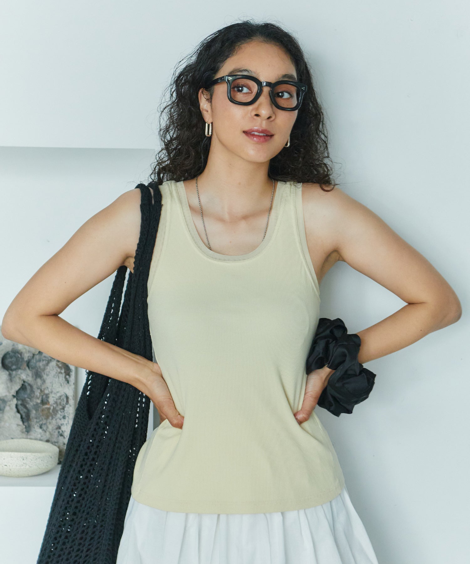 アシンメトリースリットチュールタンク