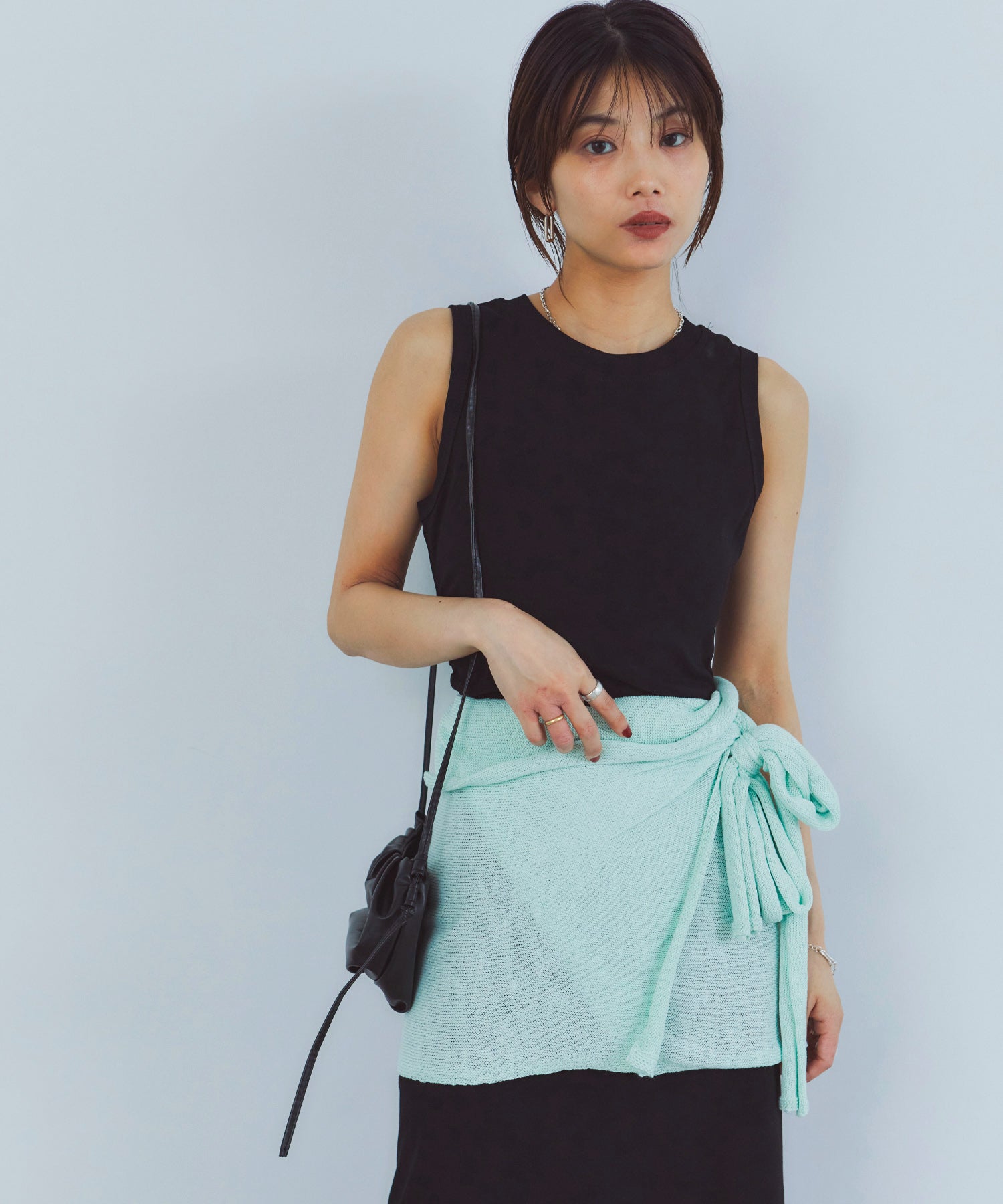 レイヤードニットラップスカート/巻きスカート